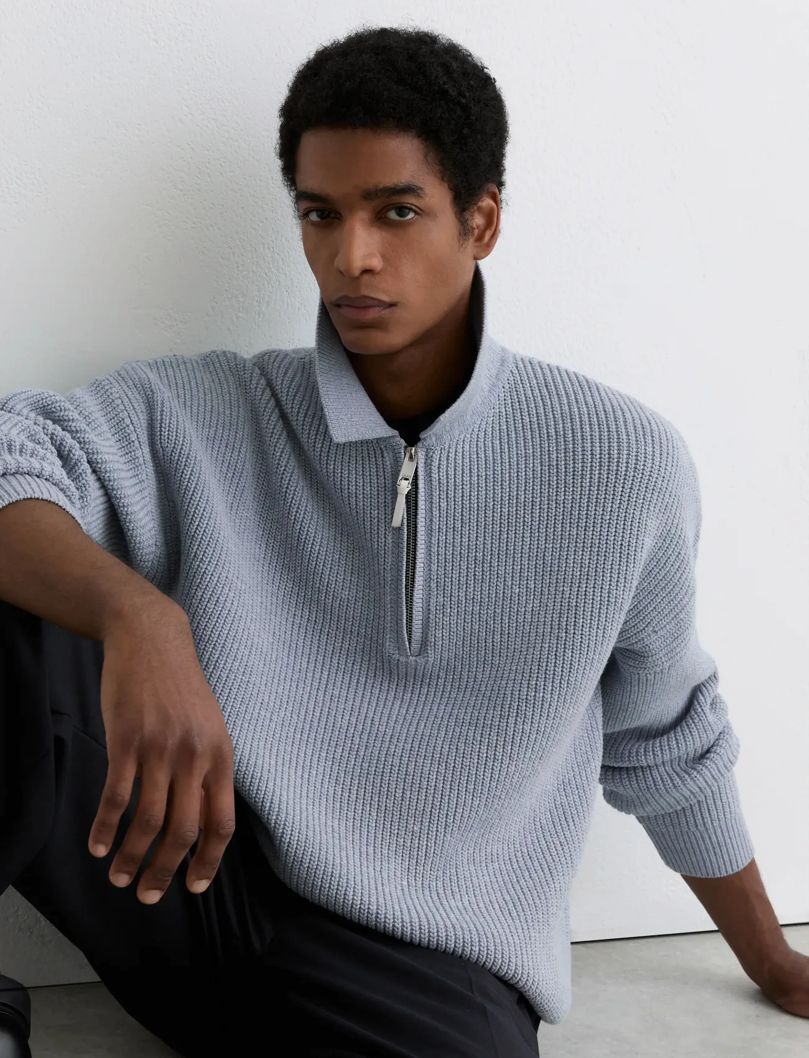 Reiss Prop, Mænd, Halvlynlås Polo Sweater, Blå, Str: L