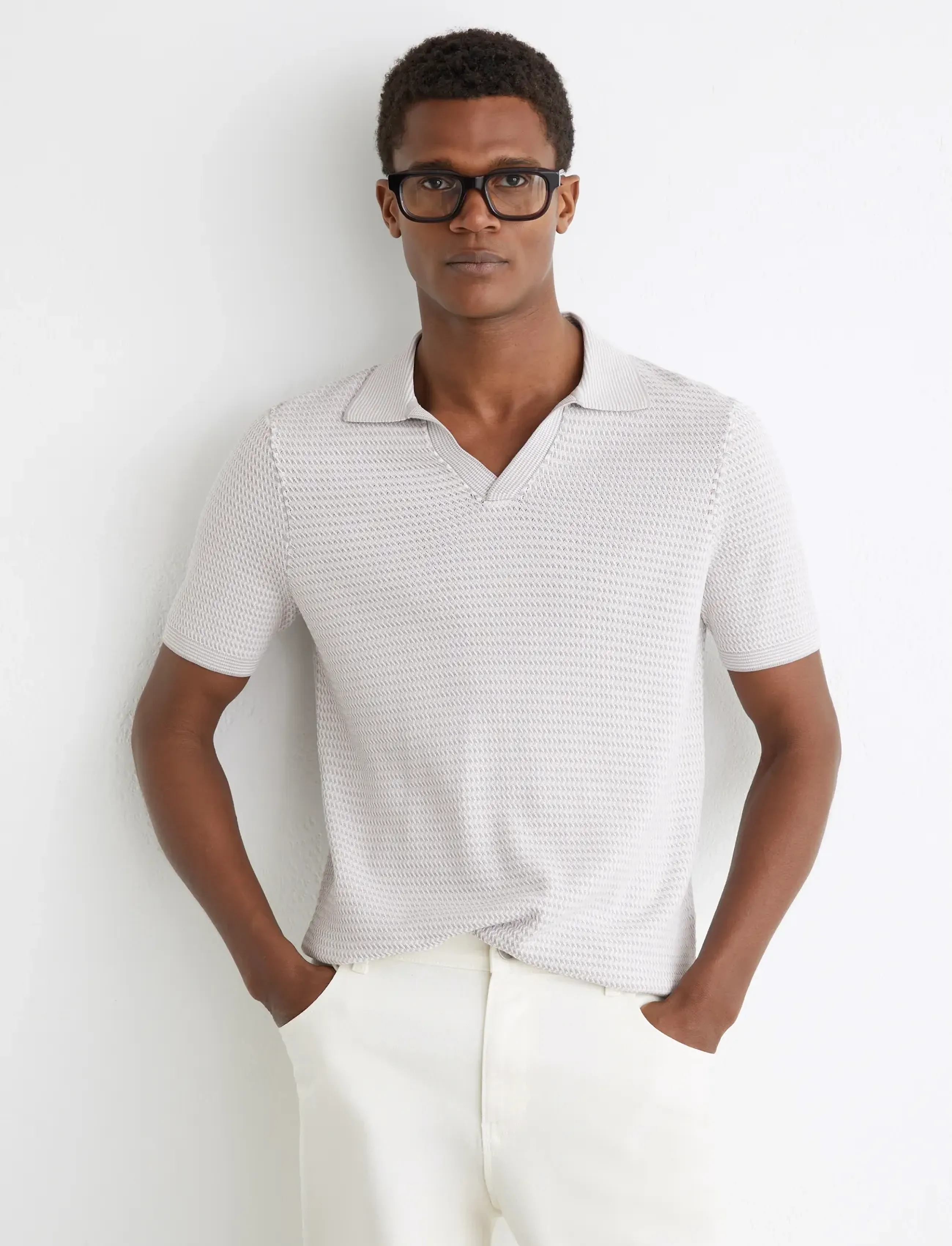 Reiss Redbury, Mænd, Strikket Poloshirt, Grå, Str: M