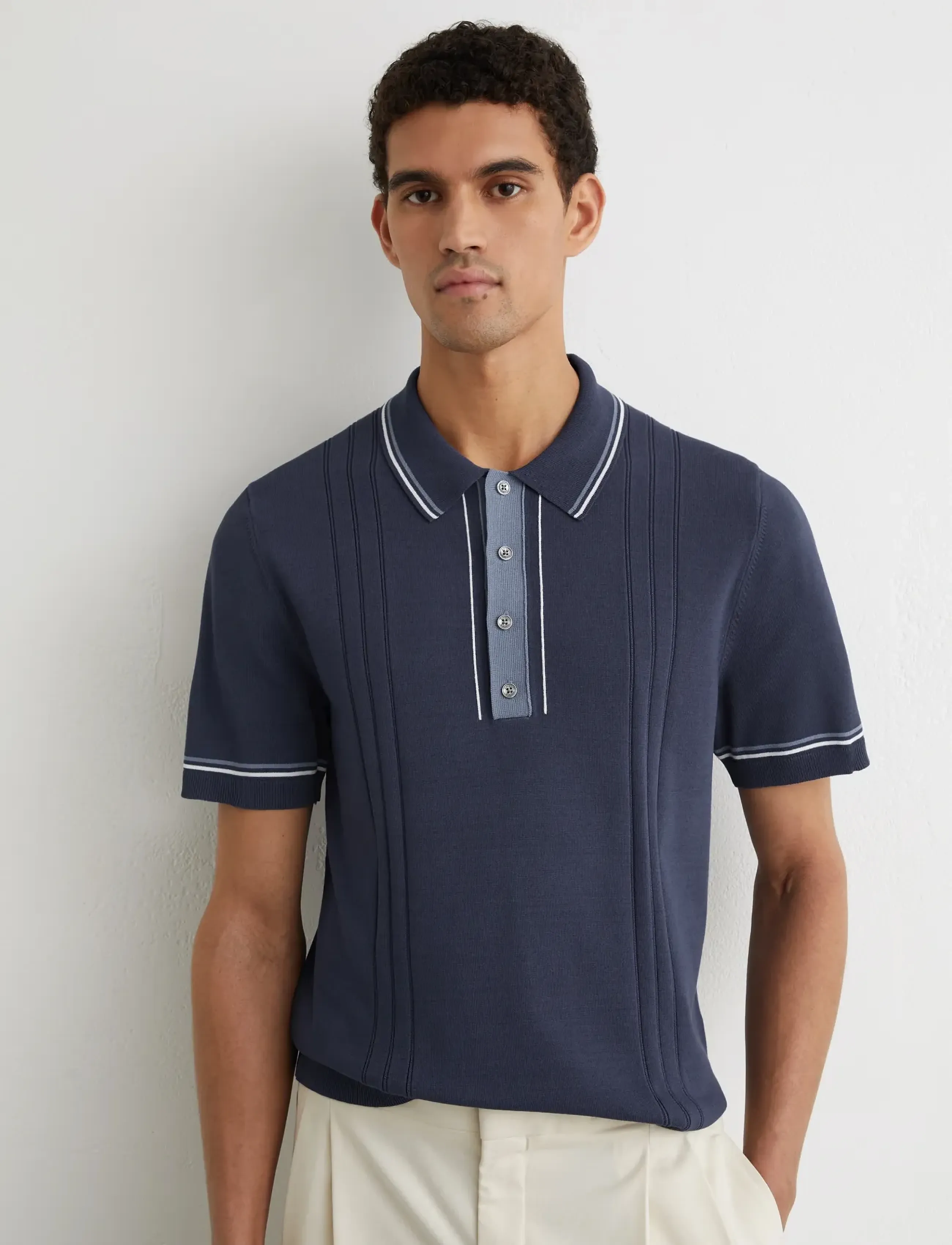 Reiss Rothwell, Mænd, Strikket Poloshirt, Hvid, Str: XL