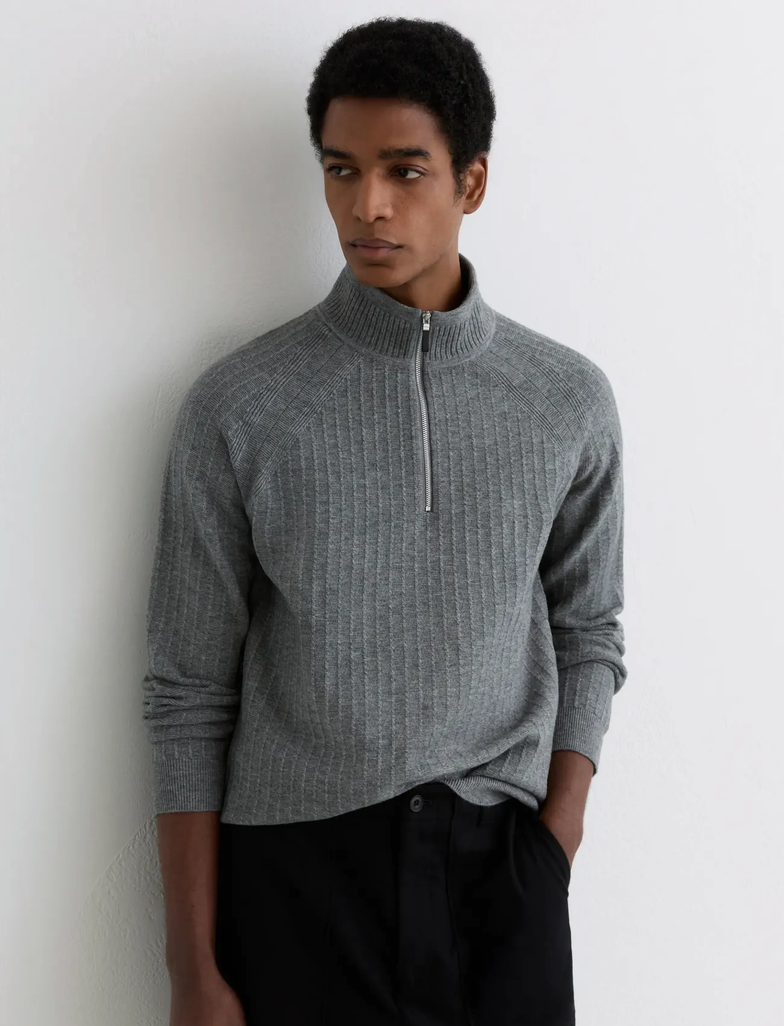 Reiss Aldershot, L, Knitwear, Grau - Half Zip Jumpers, Männerswear