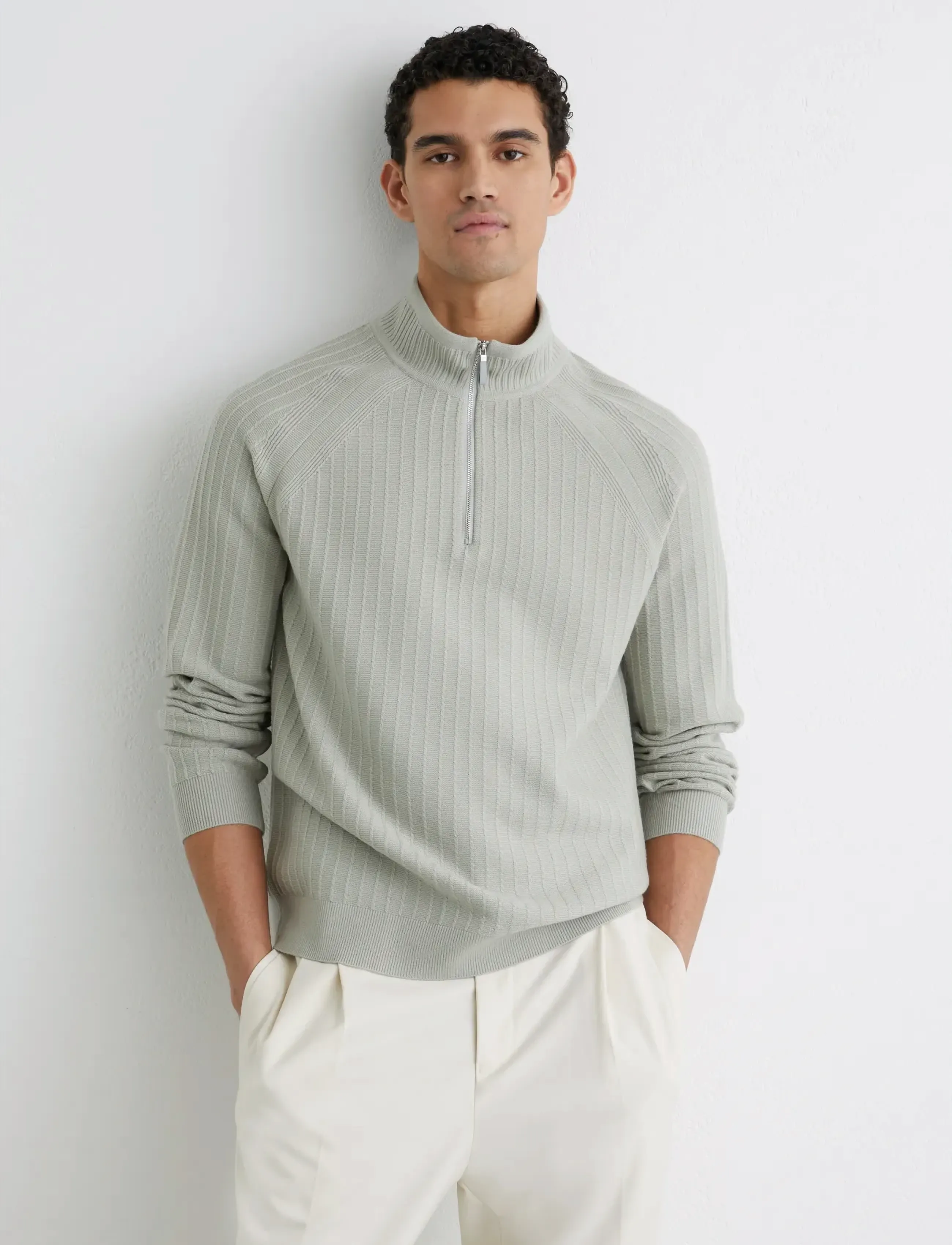 Reiss Aldershot, L, Khaki green, Strik > Trøjer Med Halv Lynlås, Herre