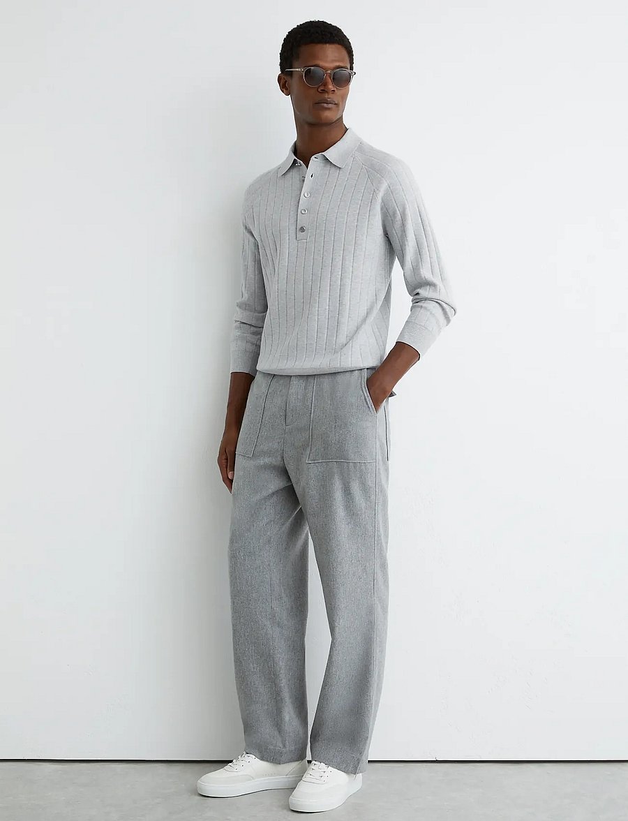 Reiss - DILLINGHAM - langärmelige strick-polohemden - soft grey - 3