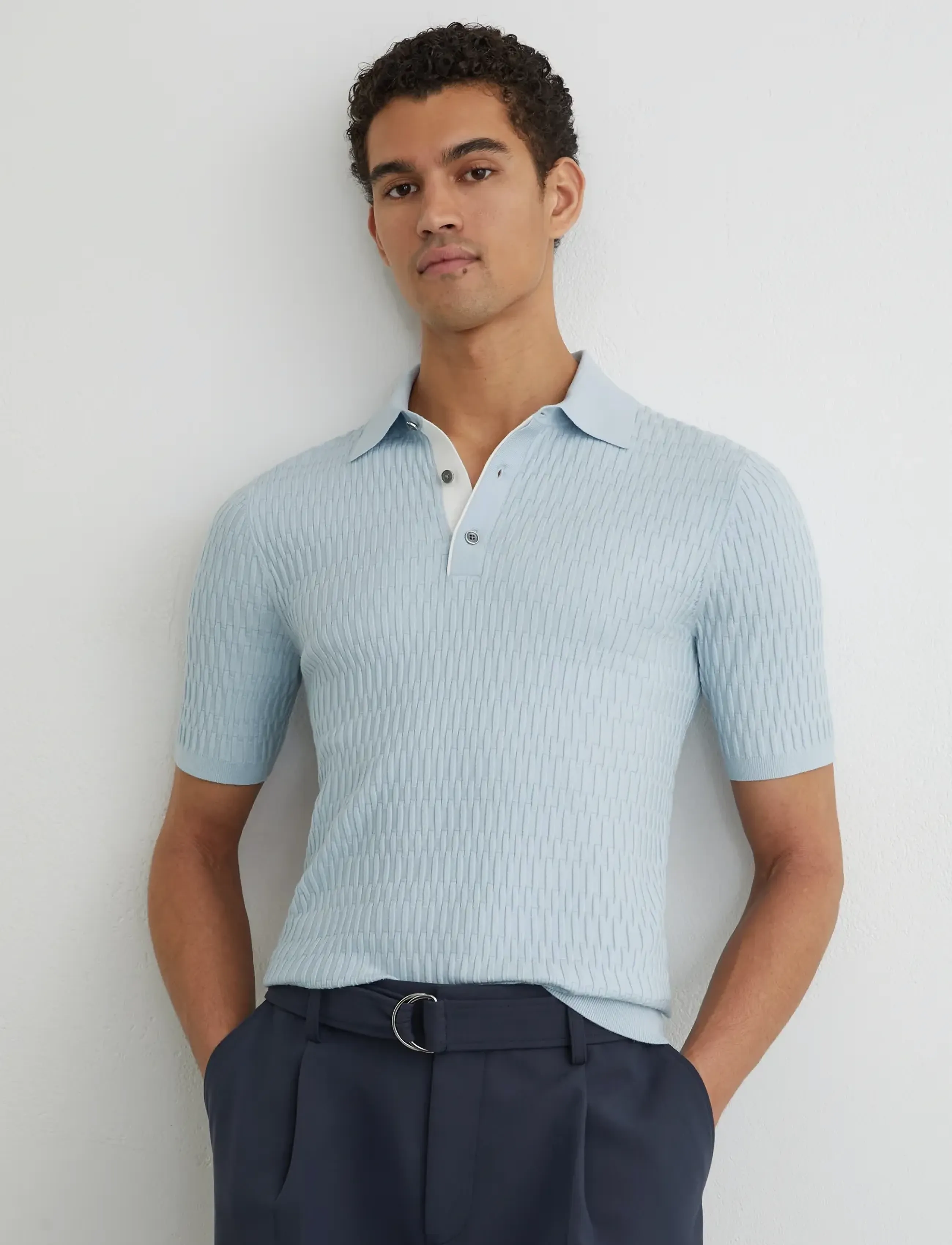 Reiss Era, Mænd, Strikket Poloshirt, Blå, Str: S