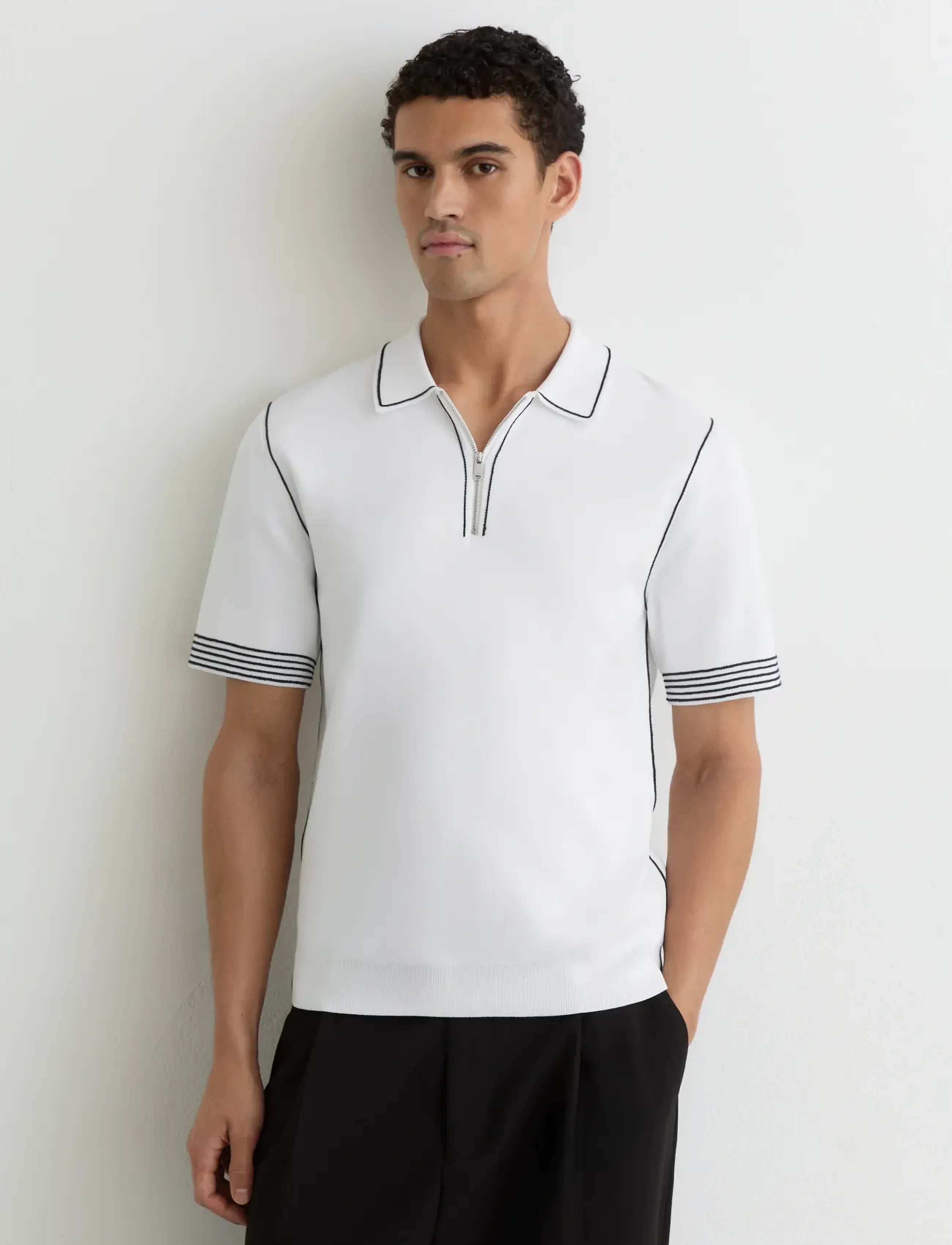 Reiss Mason, L, Knitwear, Weiß - Short Sleeve Knitted Polos, Männerswear