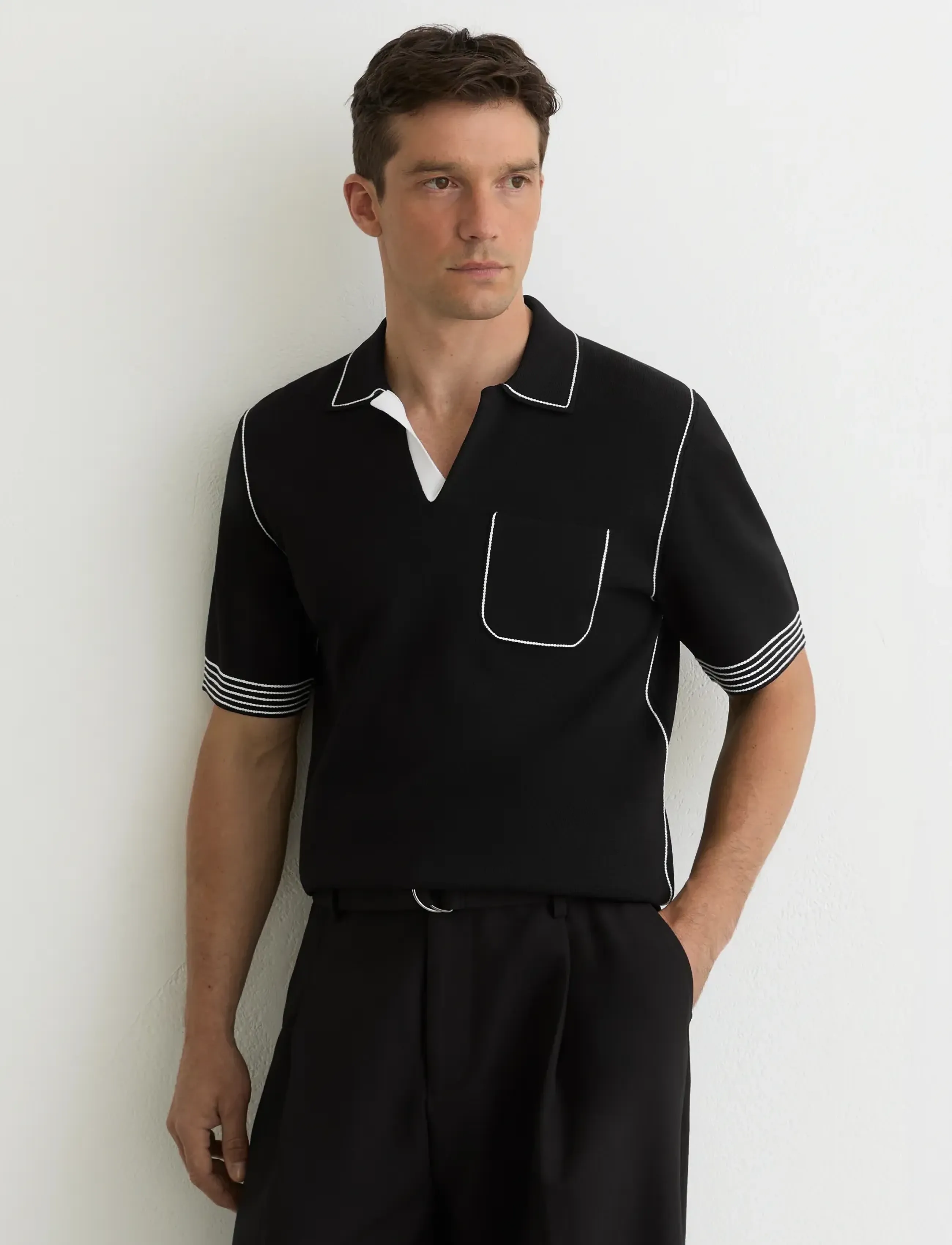 Reiss Newbury, L, Knitwear, Schwarz - Short Sleeve Knitted Polos, Männerswear