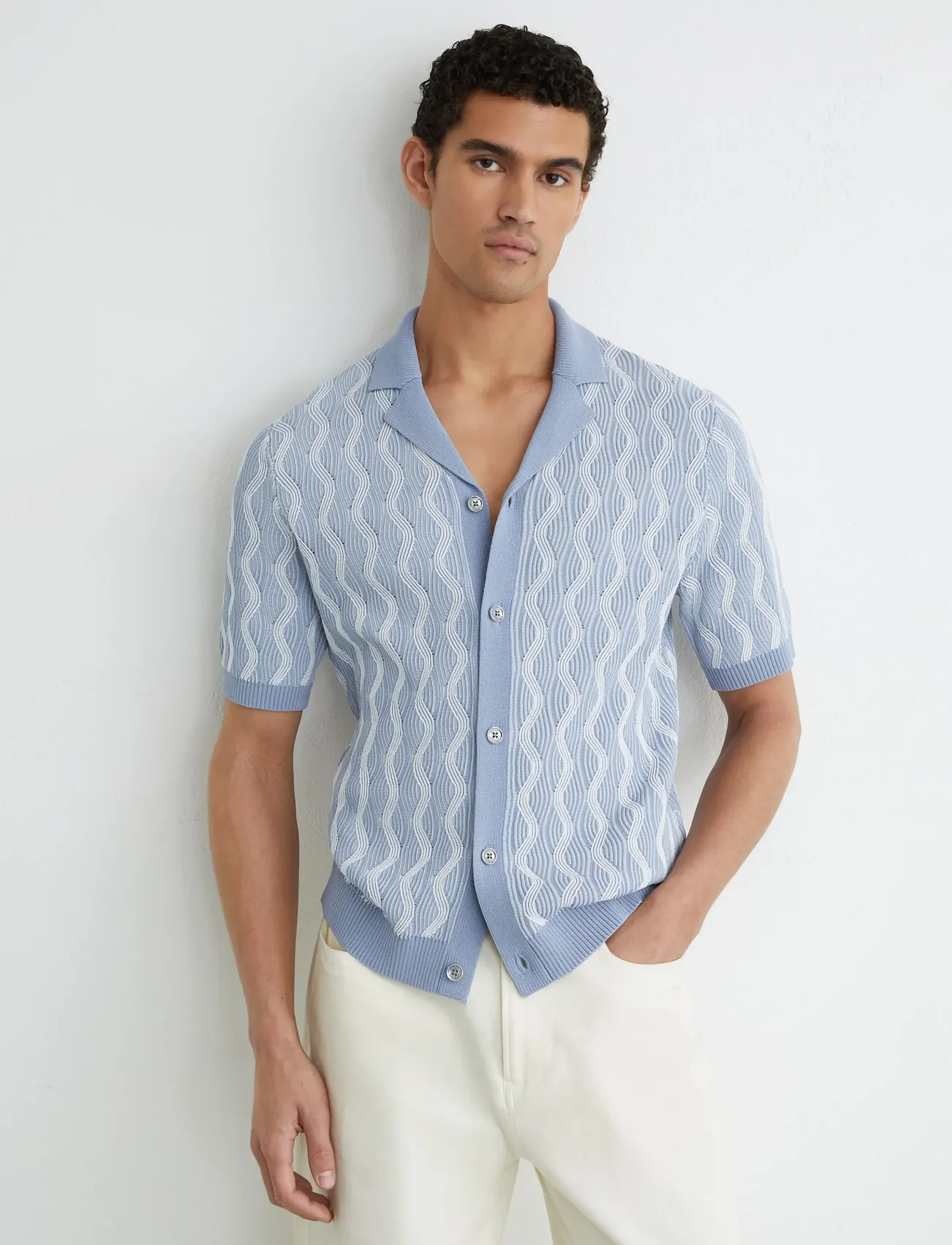 Reiss Johnny, Mænd, Strikket Poloshirt, Blå, Str: L