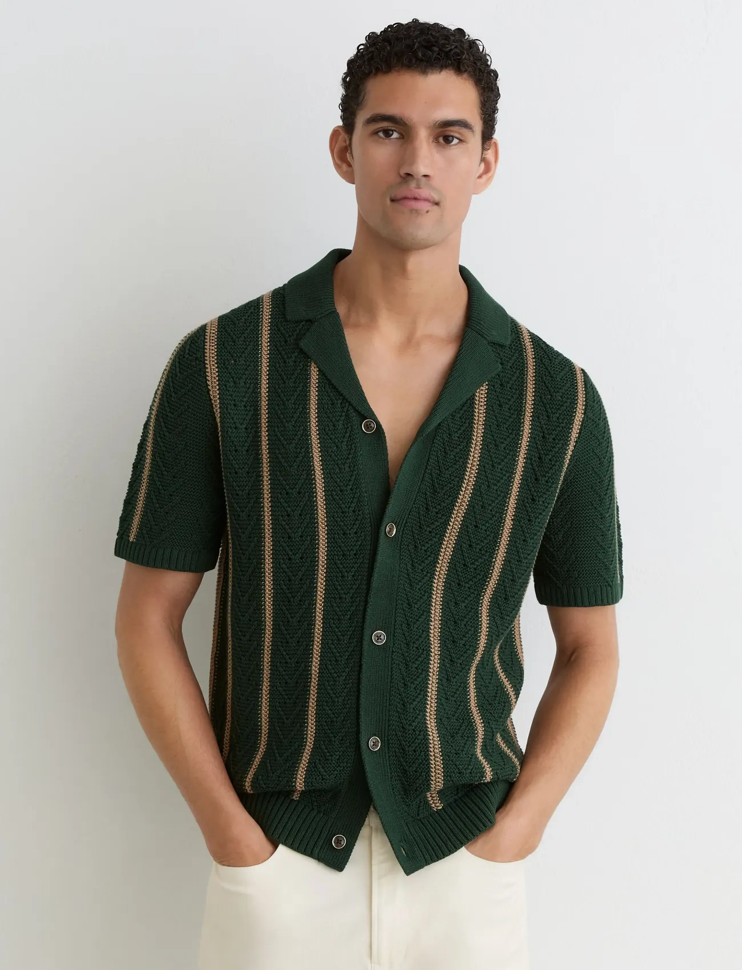 Reiss Ellingham, Mænd, Strikket Poloshirt, Grøn, Str: S