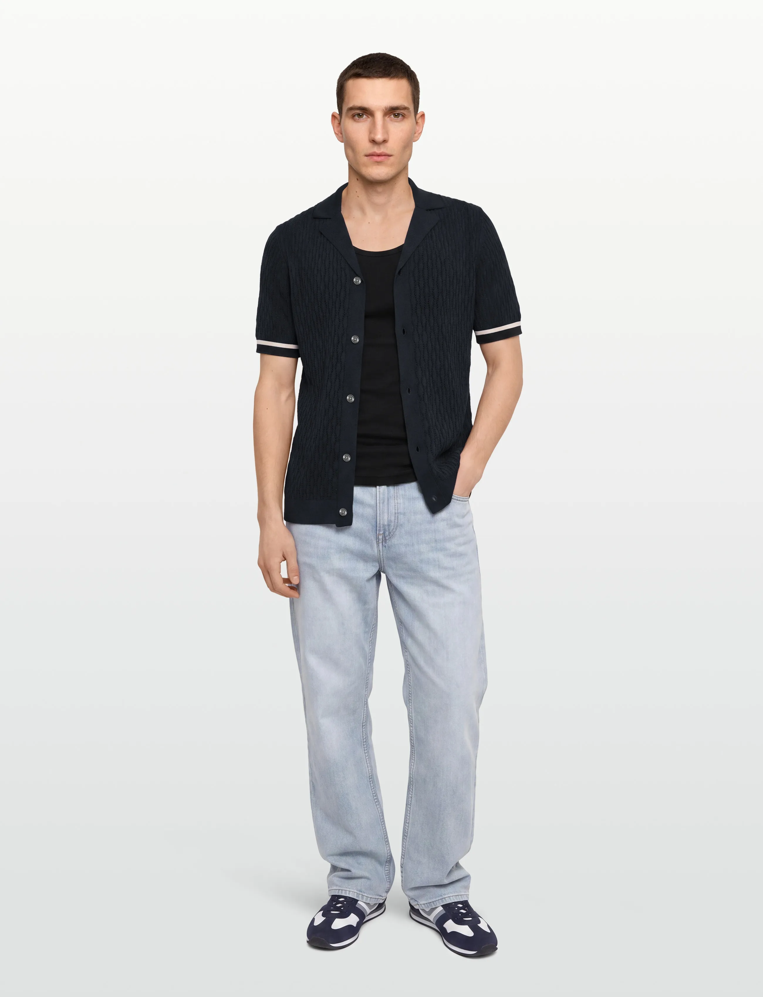 Reiss Bilsby, Mænd, Strikket Skjorte, Navy, Str: S