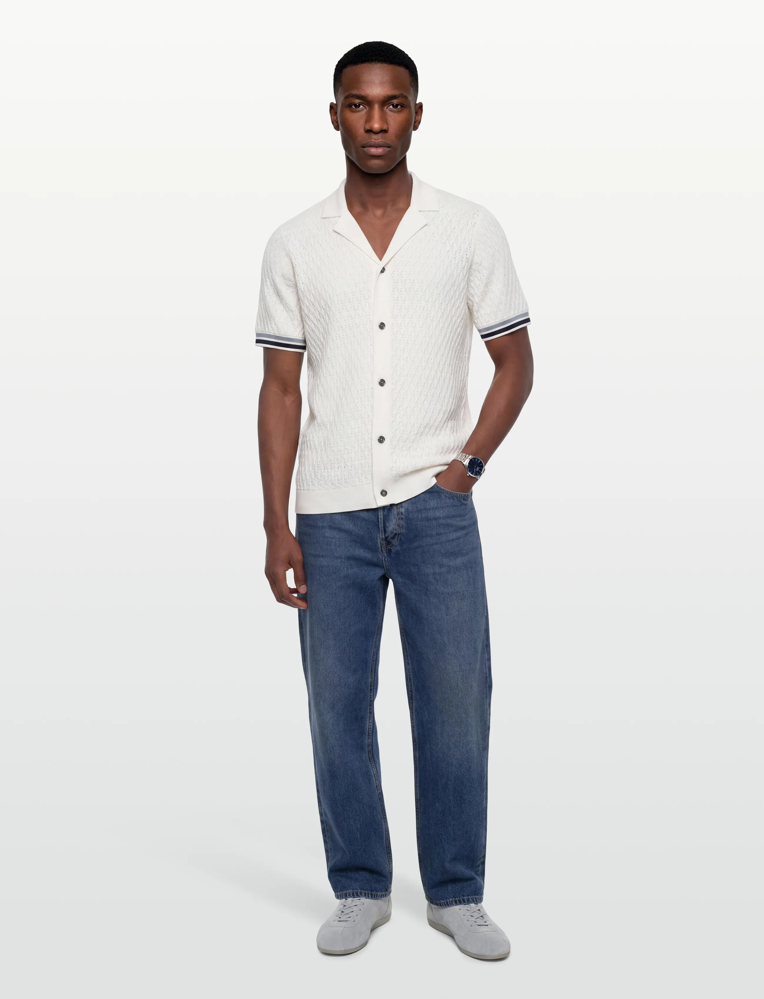 Reiss Bilsby, L, Knitwear, Weiß - Short Sleeve Knitted Polos, Männerswear