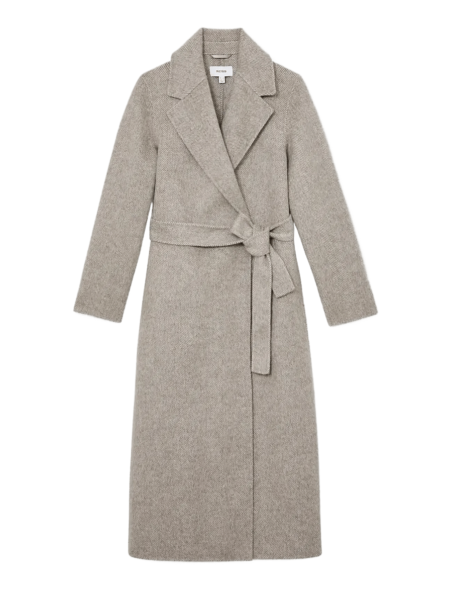 Reiss - DAIA HERRINGBONE LONG DB BLIND SEAM COAT - light grey - 1