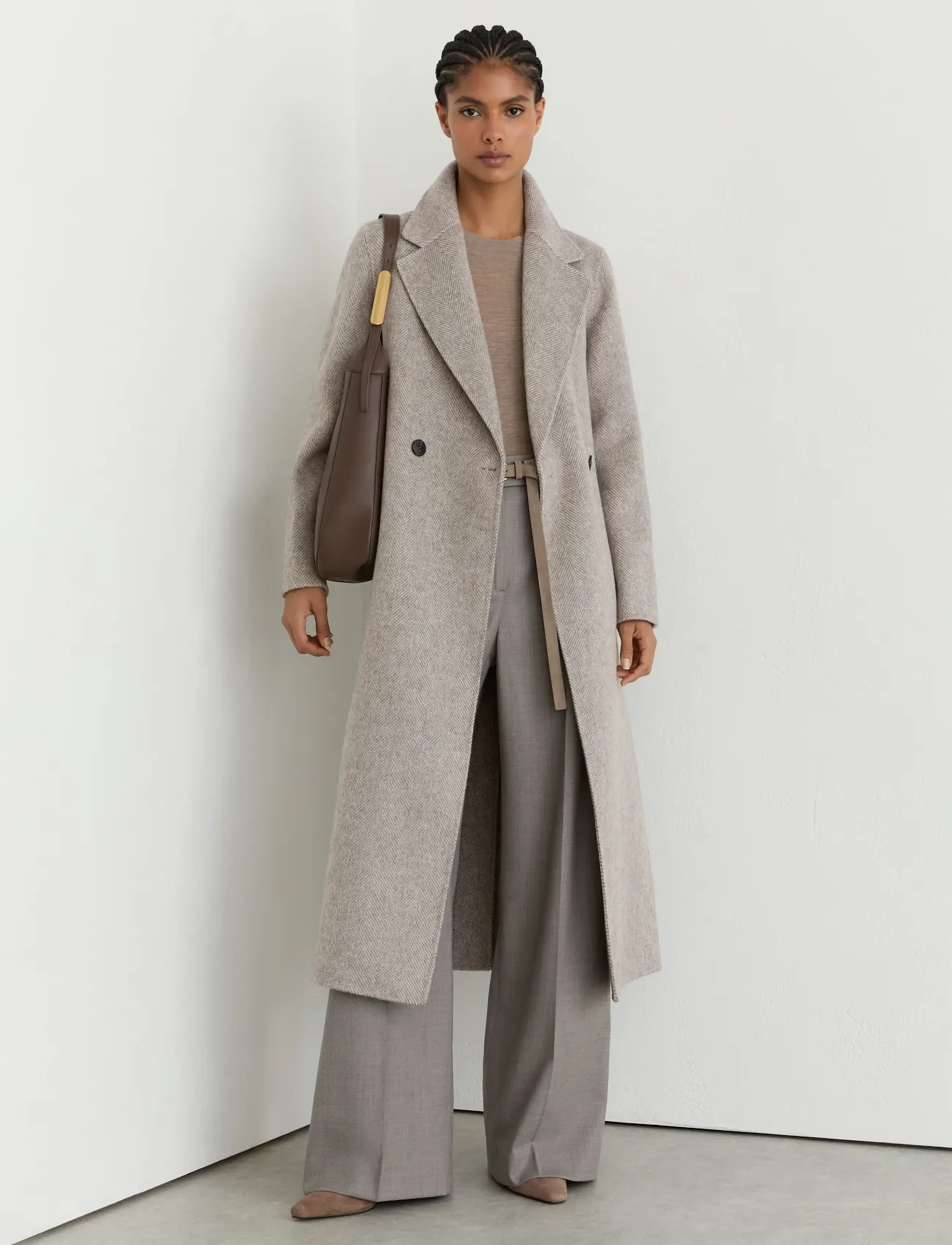 Reiss DAIA HERRINGBONE LONG DB BLIND SEAM COAT - Kappor - LIGHT GREY / grey