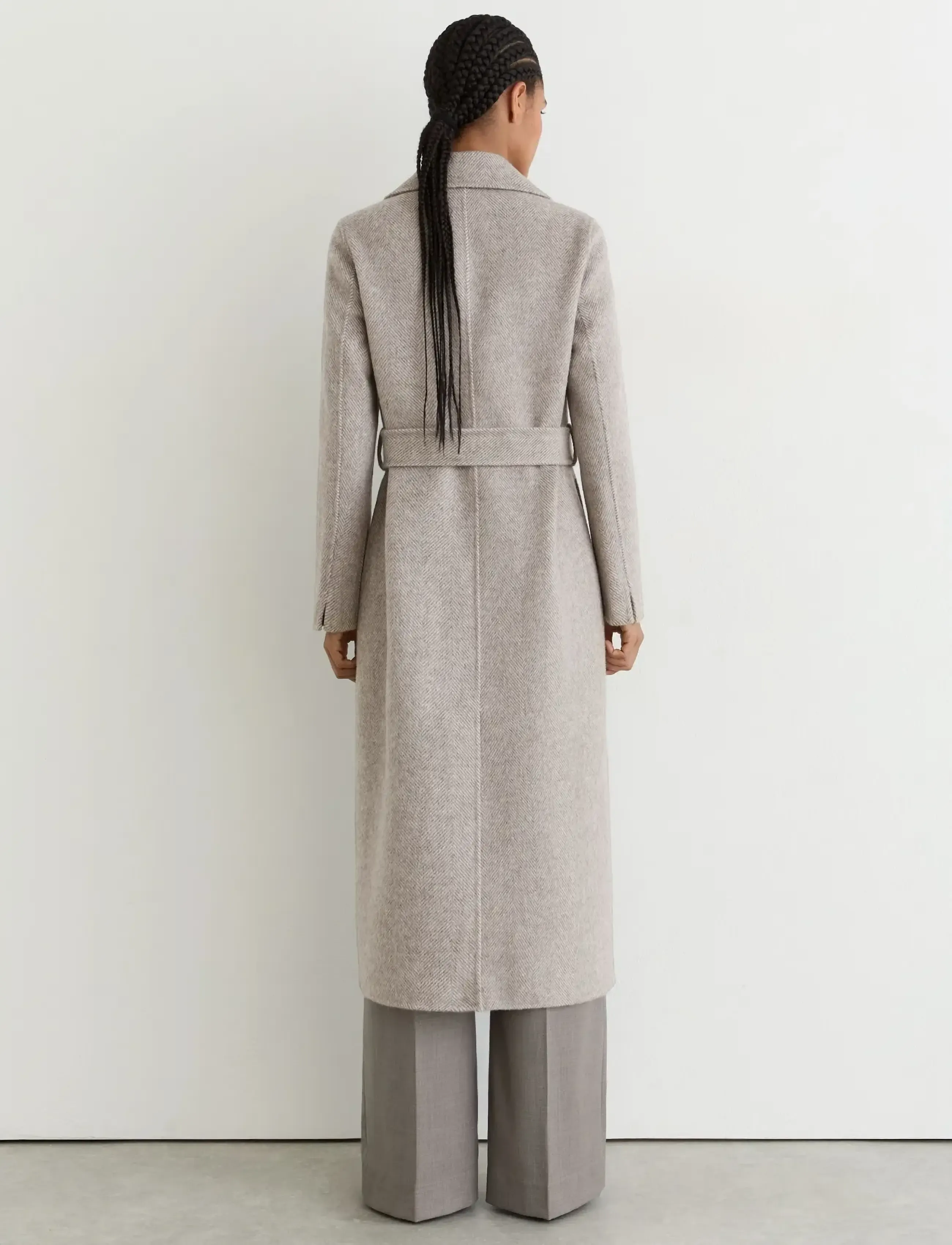 Reiss - DAIA HERRINGBONE LONG DB BLIND SEAM COAT - light grey - 2
