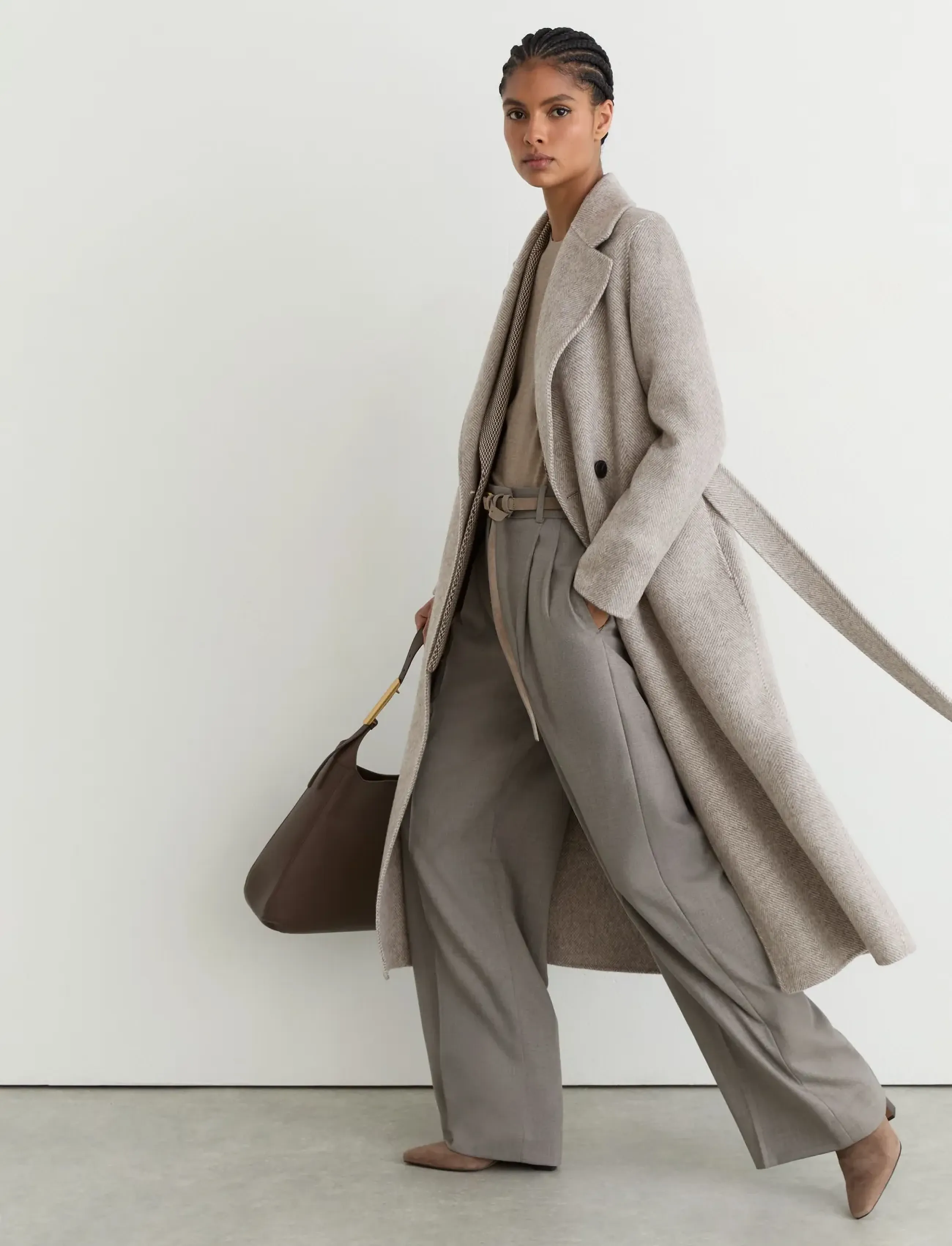 Reiss - DAIA HERRINGBONE LONG DB BLIND SEAM COAT - light grey - 3