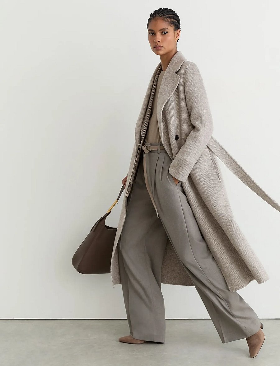 Reiss - DAIA HERRINGBONE LONG DB BLIND SEAM COAT - light grey - 3
