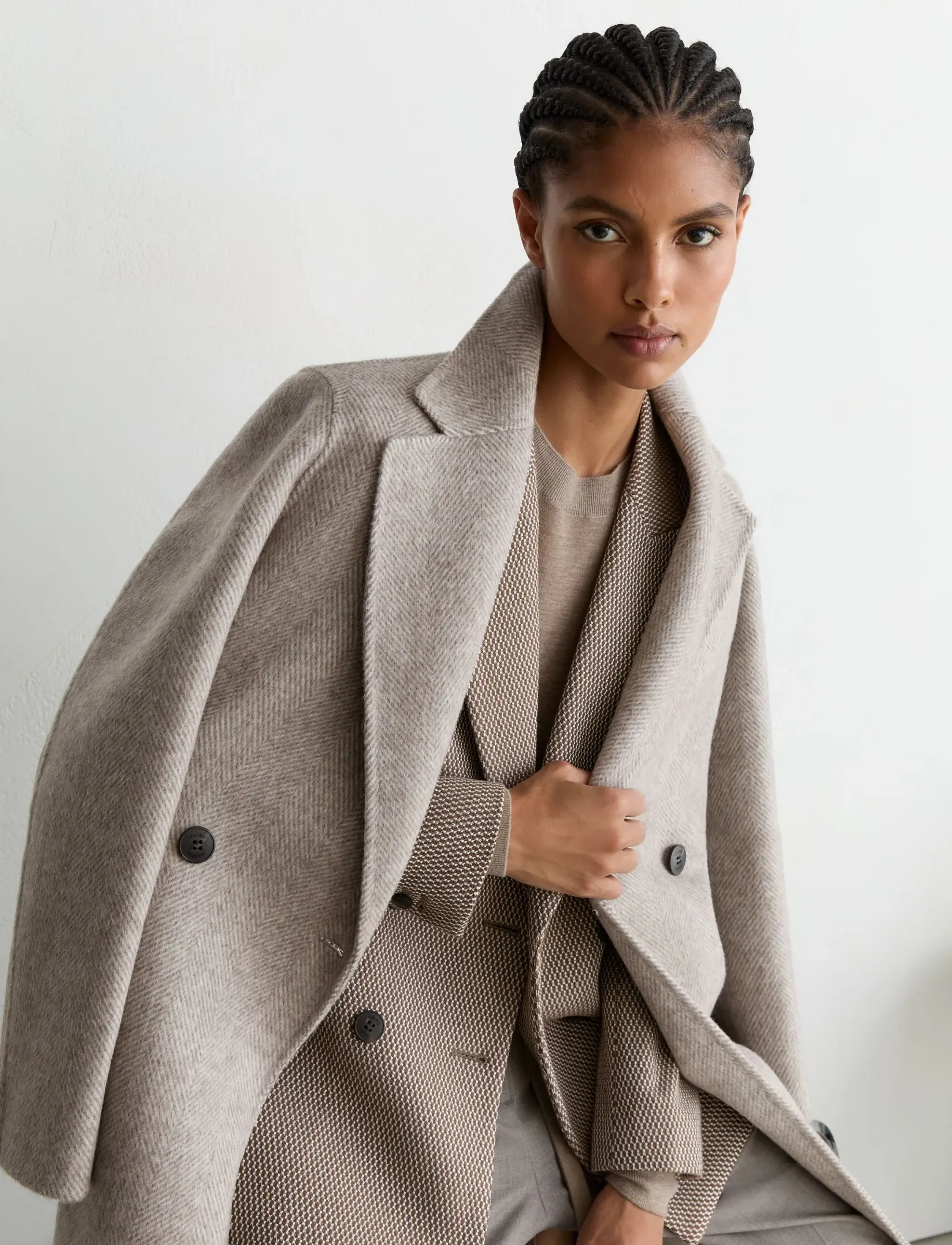 Reiss - DAIA HERRINGBONE LONG DB BLIND SEAM COAT - light grey - 4