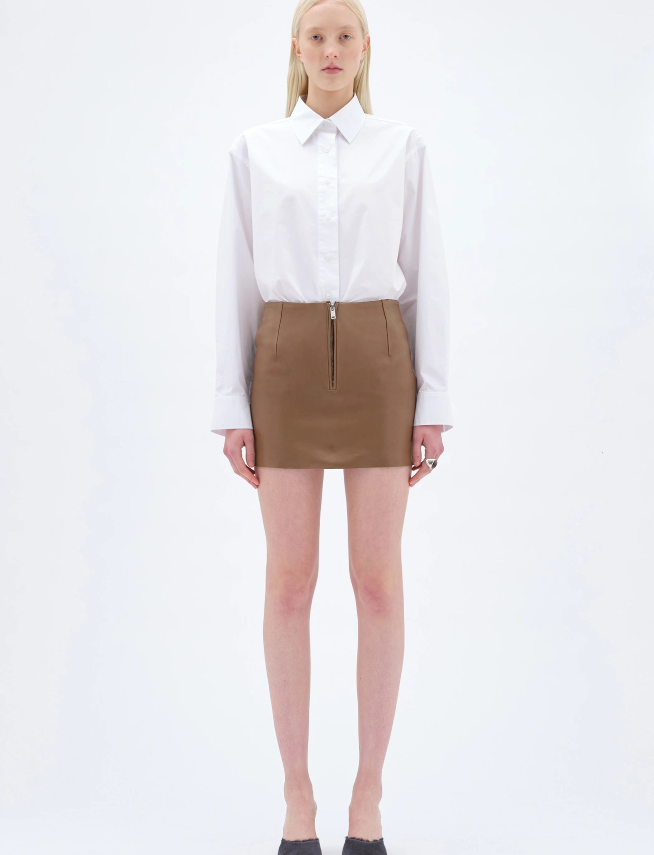 REMAIN Birger Christensen Mini Leather Skirt - Brown - 32