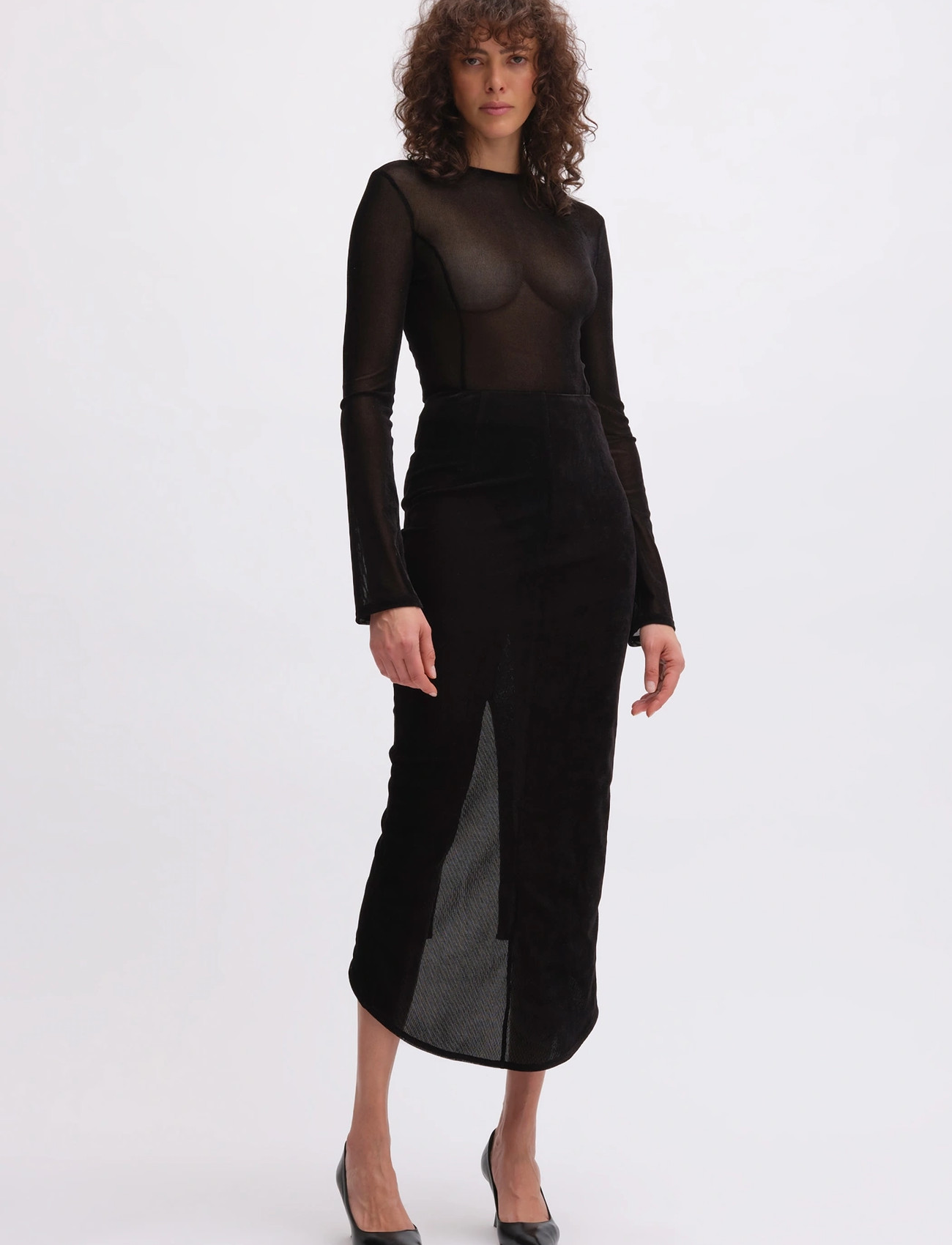 REMAIN Birger Christensen Velvet Mesh Bodysuit - Black - 34