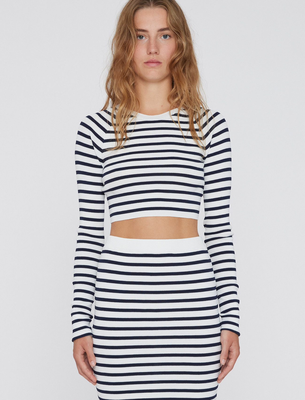 REMAIN Birger Christensen - Striped Knit Cropped Top - crop tops - bright white comb. - 0