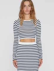 REMAIN Birger Christensen - Striped Knit Cropped Top - t-shirt & tops - bright white comb. - 2