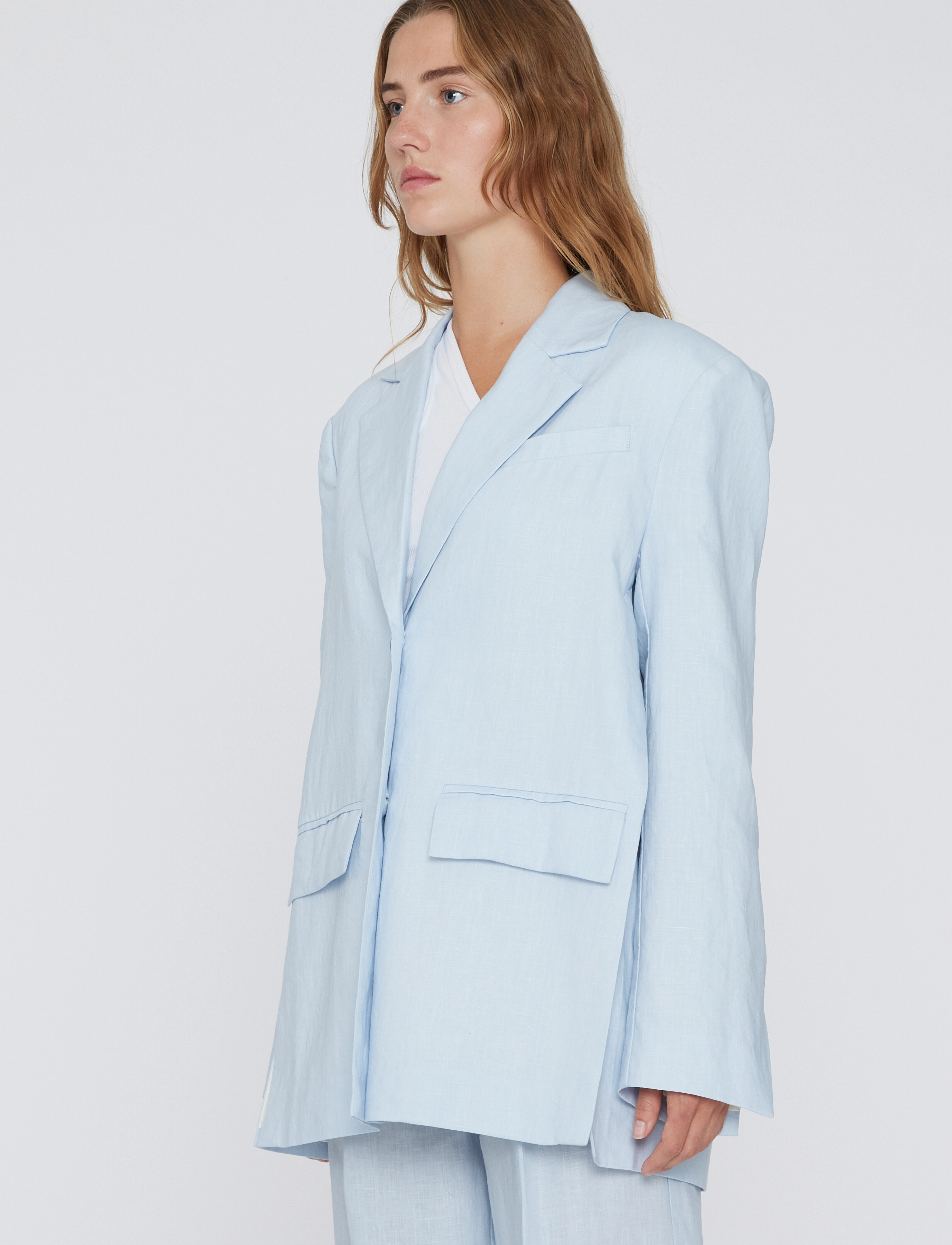 REMAIN Birger Christensen - Linen Slit Blazer - enkeltradede blazere - ballad blue - 3