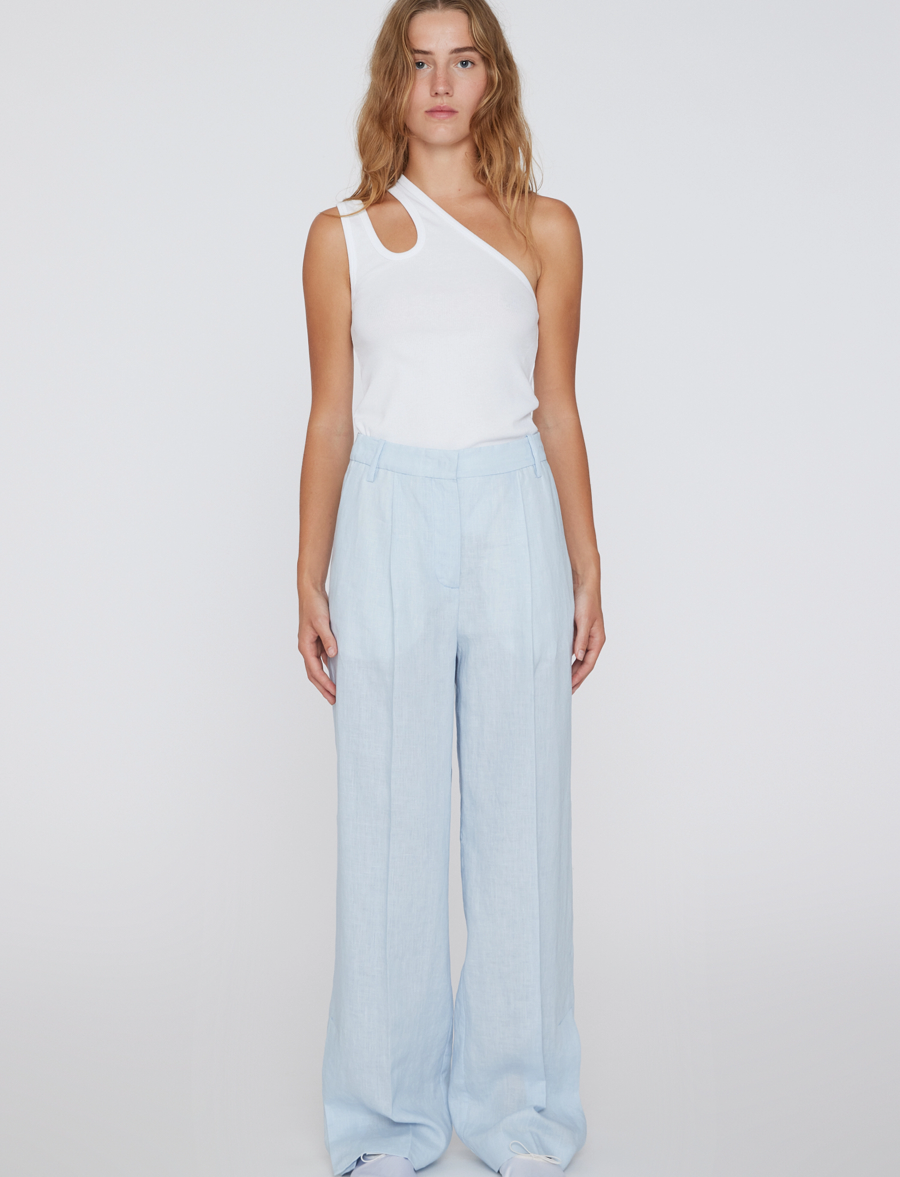 REMAIN Birger Christensen Linen Straight Trousers - Raka byxor - BALLAD BLUE / blue