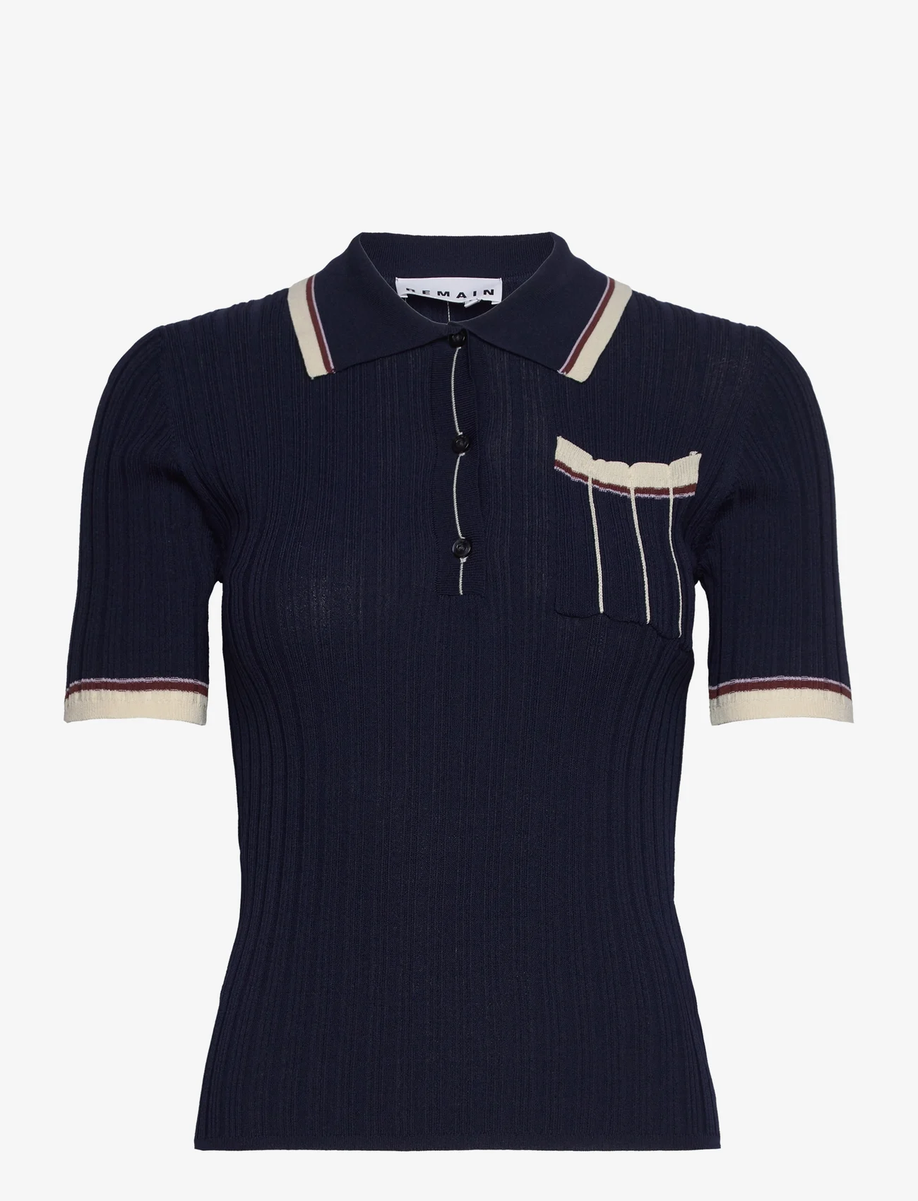 REMAIN Birger Christensen - Knit Fitted Polo Shirt - polosärgid - navy blazer - 0