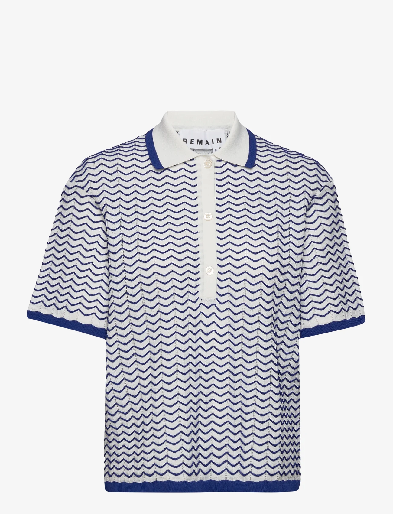 REMAIN Birger Christensen - Wave Knit Polo Shirt - t-shirts & tops - bright white comb. - 0