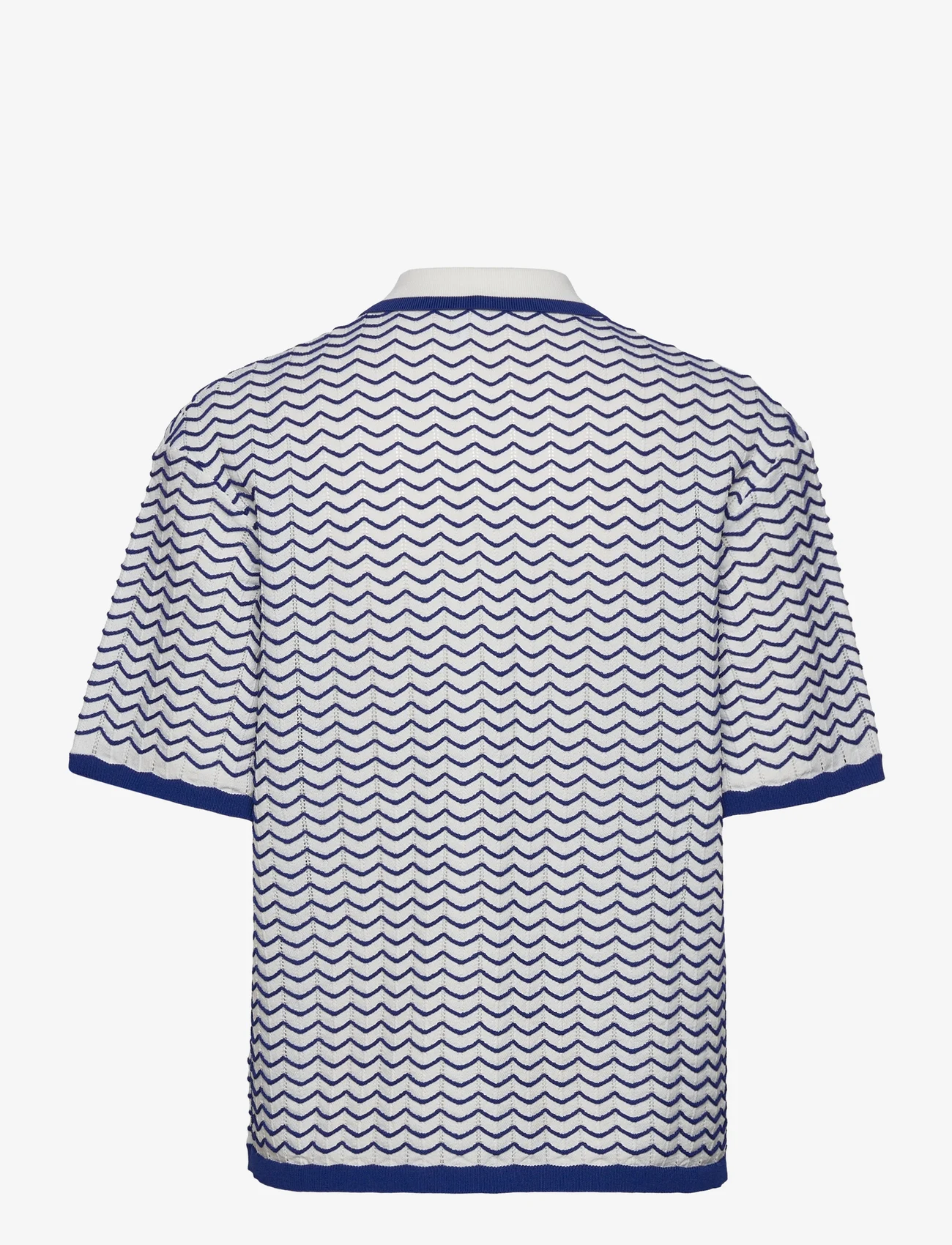 REMAIN Birger Christensen - Wave Knit Polo Shirt - t-shirts & tops - bright white comb. - 1