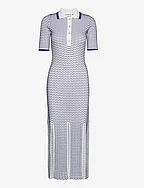 Wave Knit Polo Slit Dress - BRIGHT WHITE COMB.