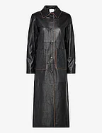Leather Semi-Fitted Coat - BLACK