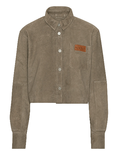 REMAIN Birger Christensen SUEDE CROPPED SHIRT - REMAIN - WALNUT / khaki/green