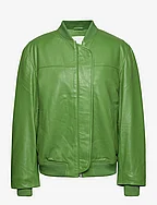 Leather Bomber Jacket - FOREST GREEN