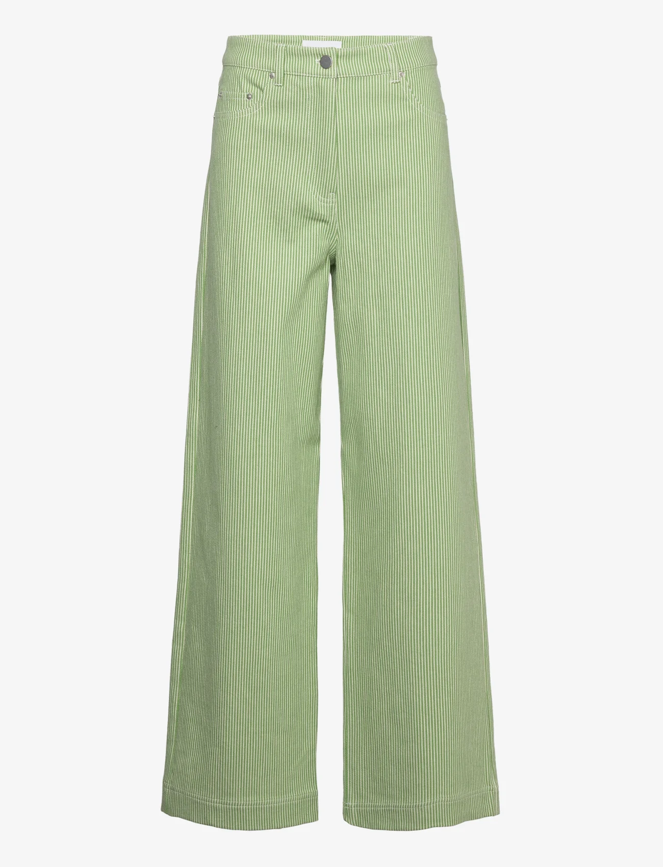 REMAIN Birger Christensen - Striped Canvas Pants - broeken met wijde pijpen - forest green comb. - 0