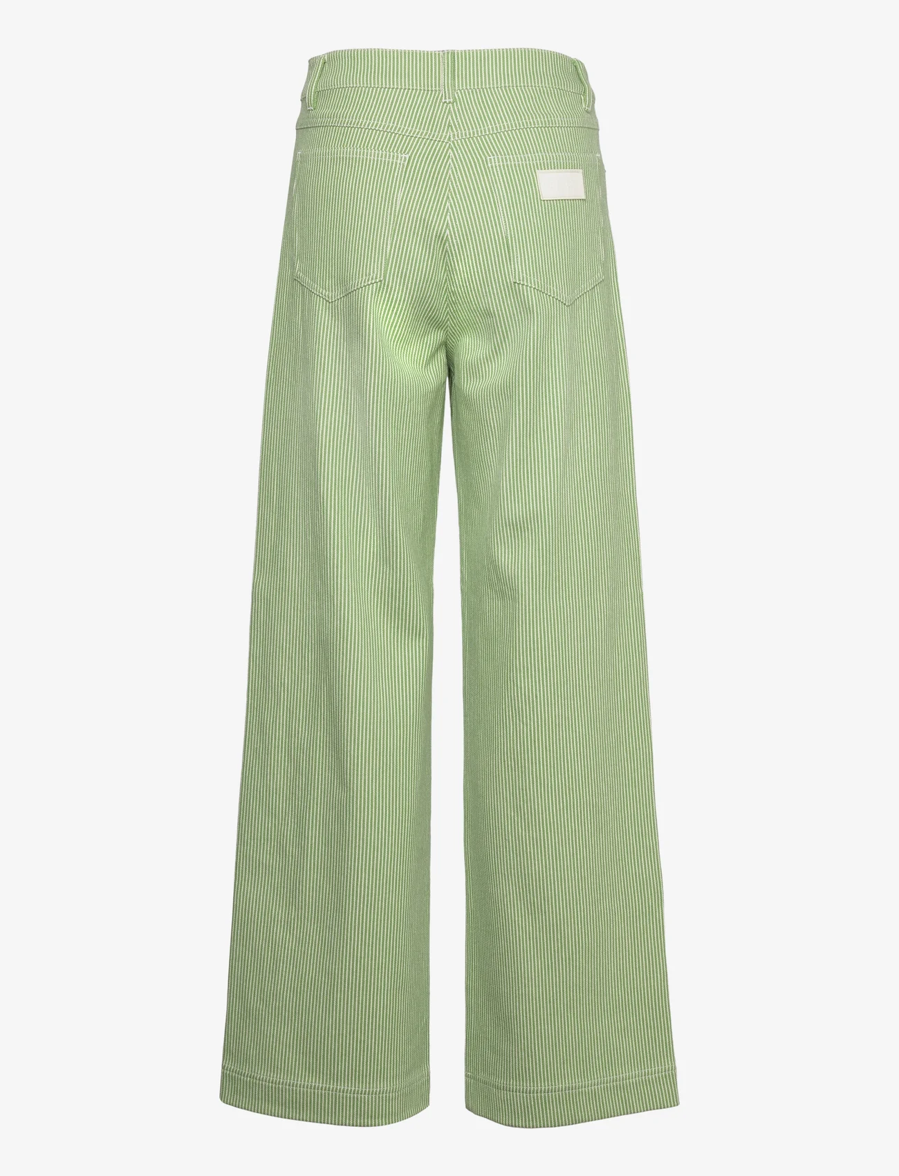 REMAIN Birger Christensen - Striped Canvas Pants - broeken met wijde pijpen - forest green comb. - 1