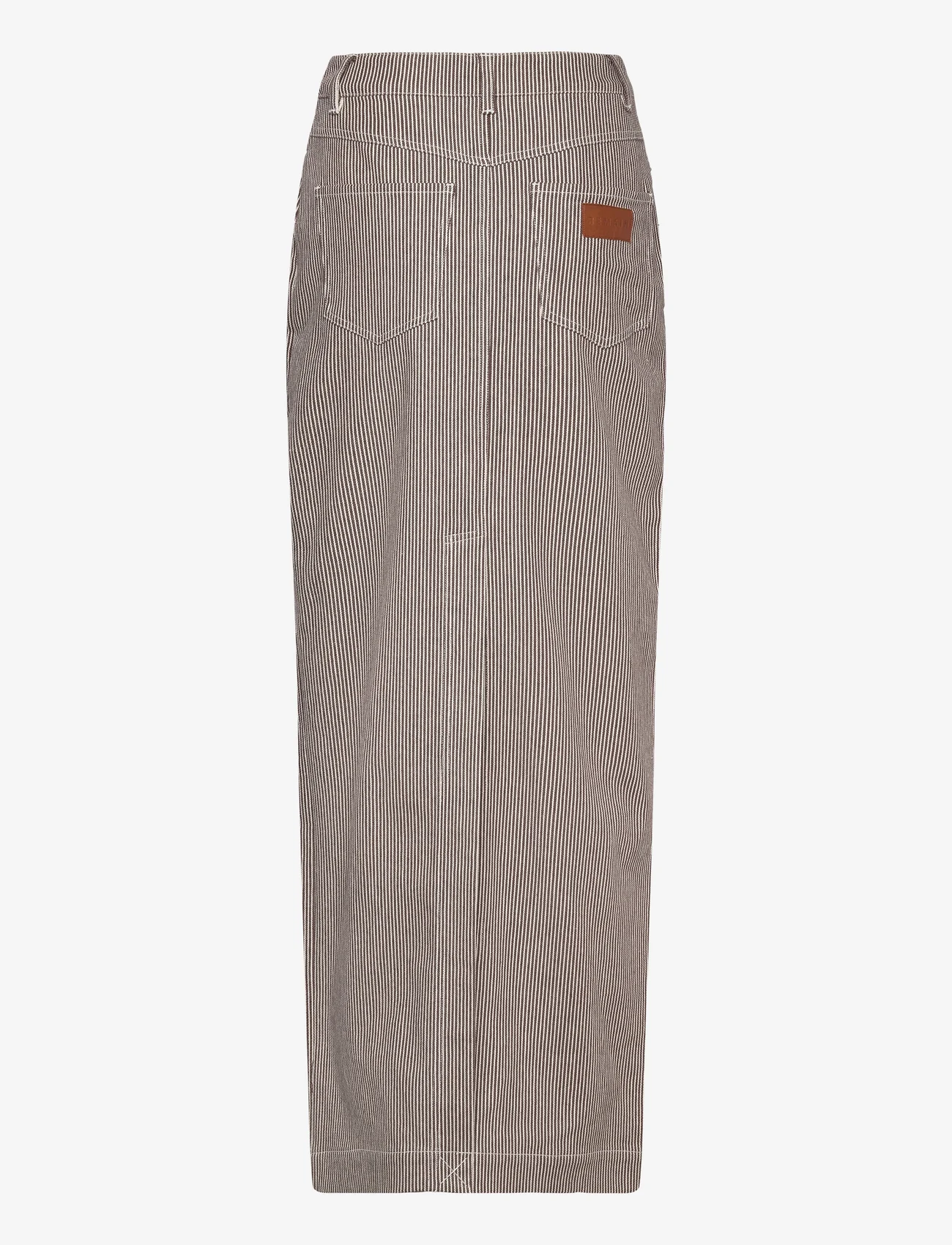 REMAIN Birger Christensen - Striped Twill Long Skirt - leather skirts - coffee bean comb. - 1