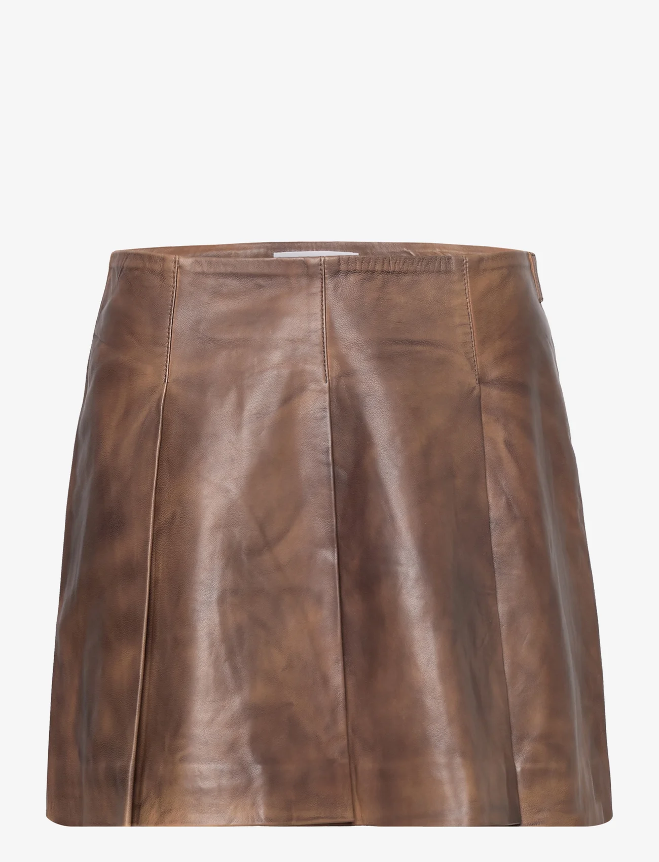 REMAIN Birger Christensen - Leather Pleated Skirt - lederröcke - brown sugar comb. - 0