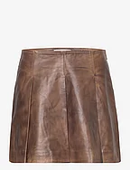Leather Pleated Skirt - BROWN SUGAR COMB.