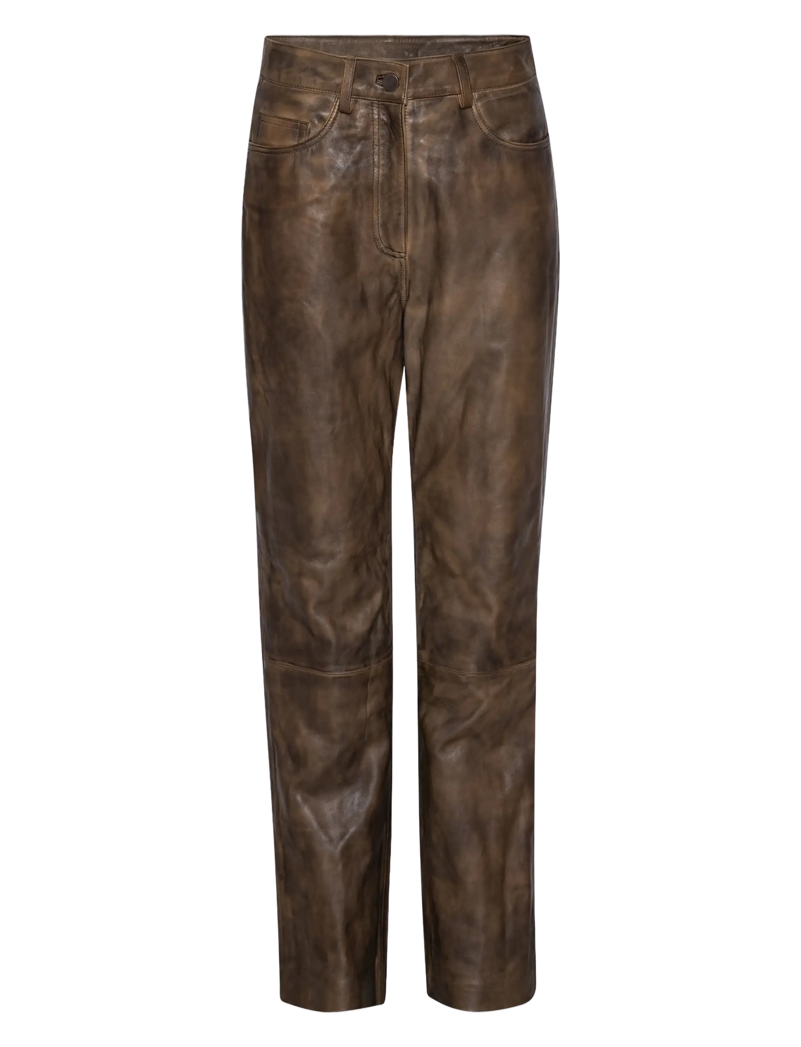 REMAIN Birger Christensen 5-POCKET LEATHER PANTS - Straight leg hosen - BROWN SUGAR COMB. / brown