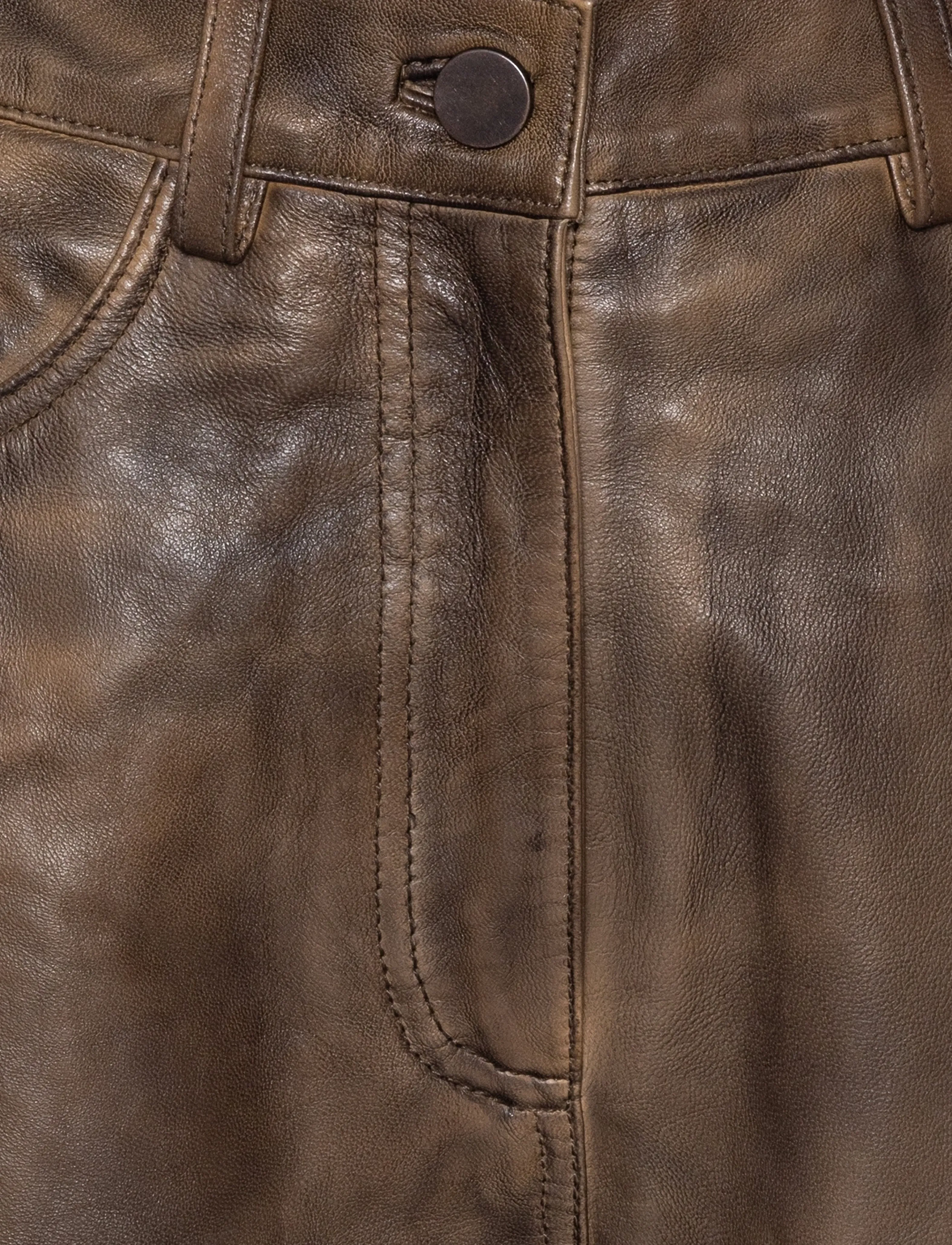 REMAIN Birger Christensen - 5-POCKET LEATHER PANTS - brown sugar comb. - 2