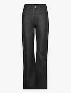 Leather Straight Pants - BLACK
