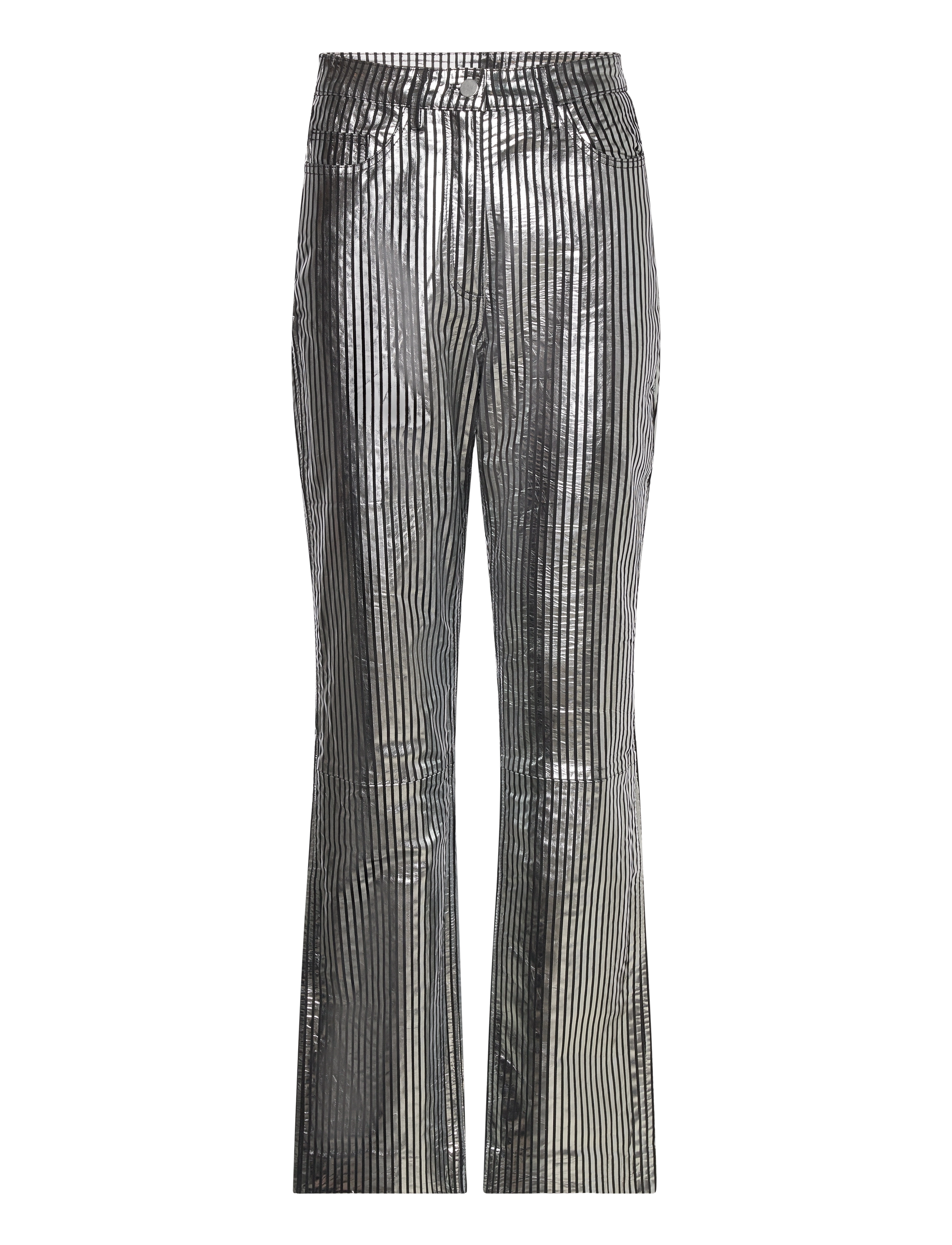 REMAIN Birger Christensen Striped Leather Pants, 36, Trousers, Silber - Leggings-trousers, Frauen