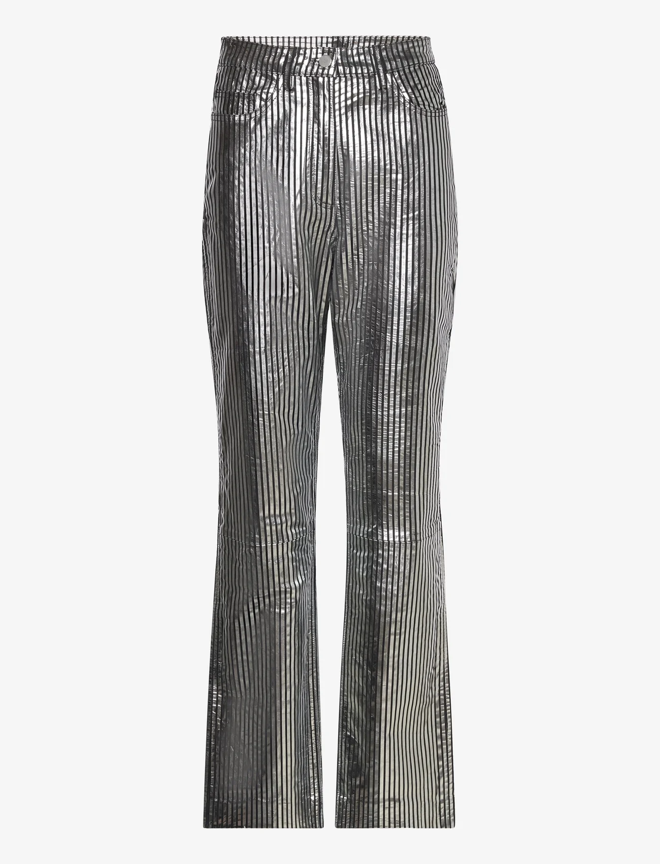 REMAIN Birger Christensen - Striped Leather Pants - vakarėlių drabužiai išparduotuvių kainomis - black comb. - 0