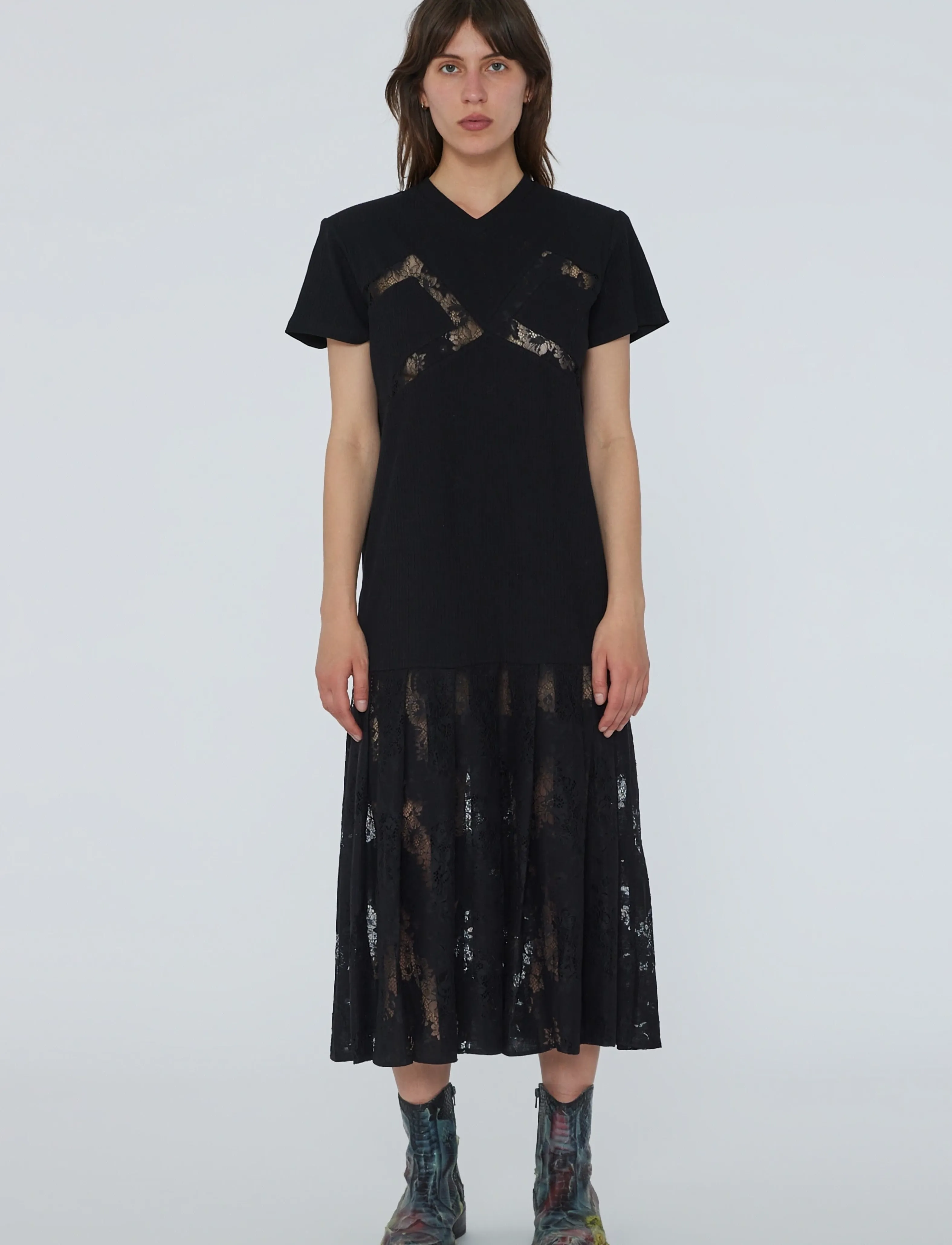 REMAIN Birger Christensen LACE MIX PLEAT DRESS - Kleider - BLACK / black
