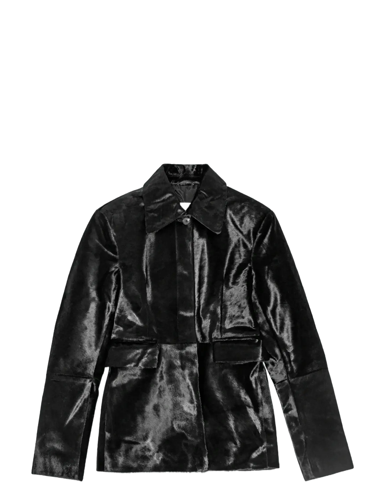 SLIM LEATHER BLAZER - 1000 BLACK COMB.