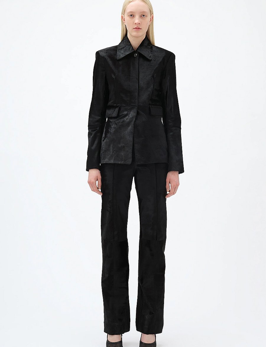 REMAIN Birger Christensen - SLIM LEATHER BLAZER - spring jackets - 1000 black comb. - 0