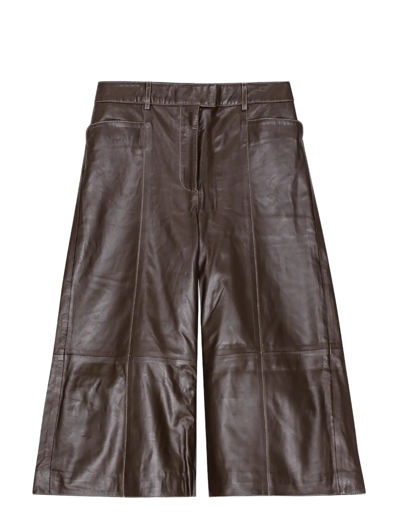 REMAIN Birger Christensen SHORT WIDE LEATHER PANTS - REMAIN Birger Christensen - DELICIOSO / brown