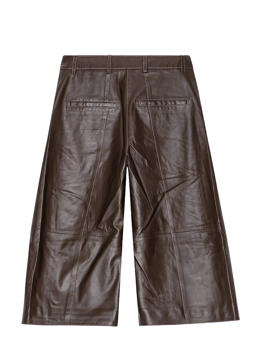 REMAIN Birger Christensen - SHORT WIDE LEATHER PANTS - culottes-housut - delicioso - 2