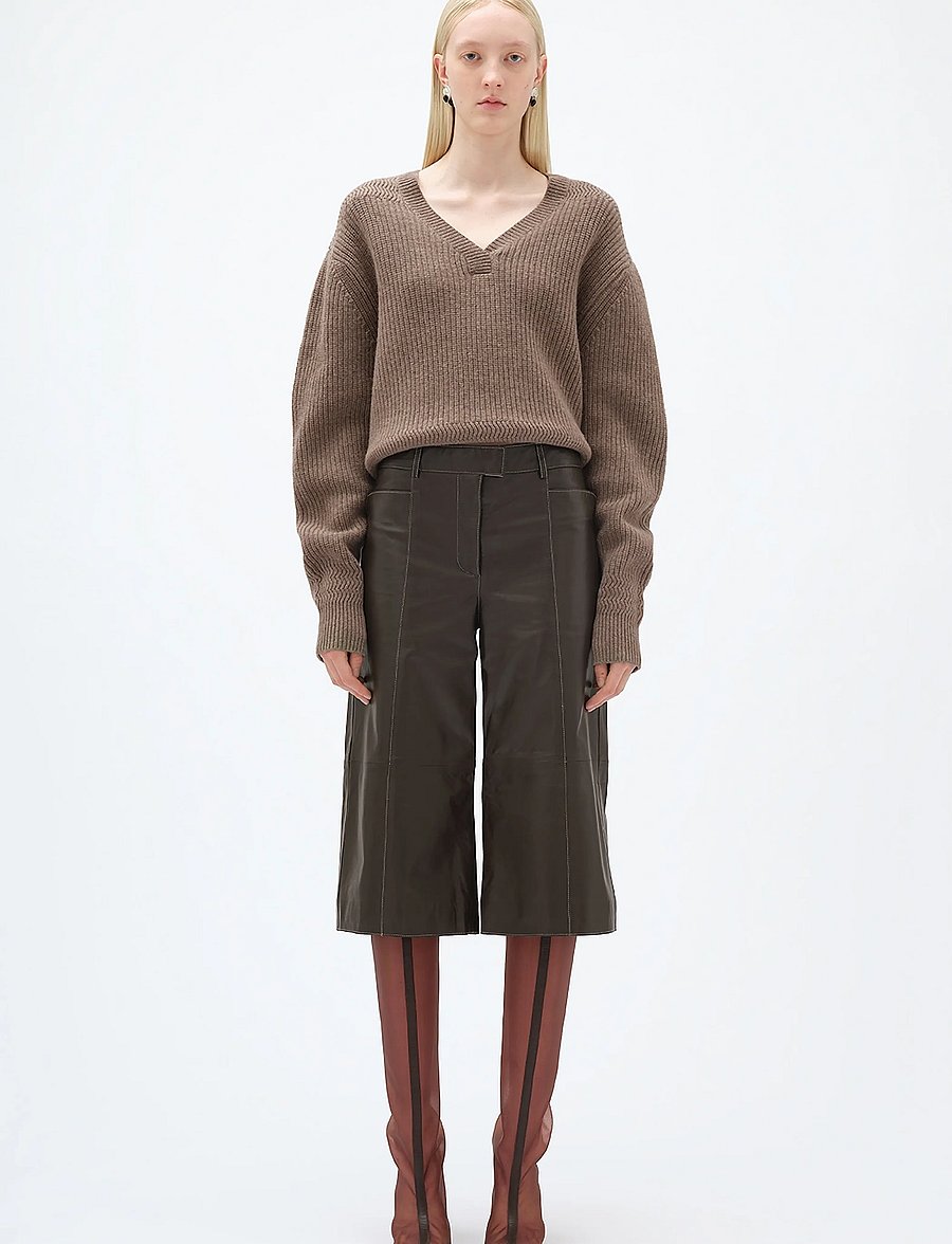 REMAIN Birger Christensen - SHORT WIDE LEATHER PANTS - culottes-housut - delicioso - 0