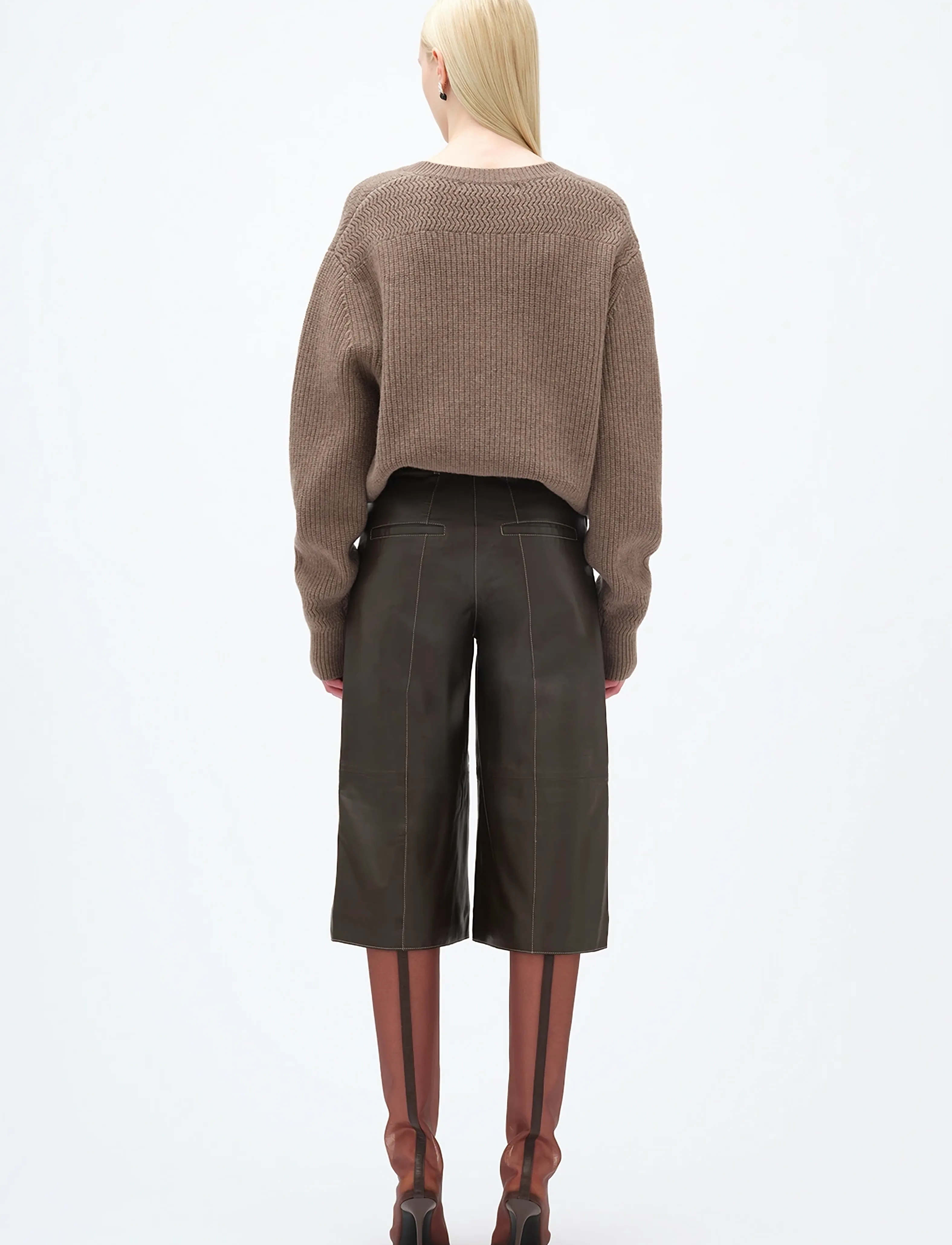 REMAIN Birger Christensen - SHORT WIDE LEATHER PANTS - culottes-housut - delicioso - 3