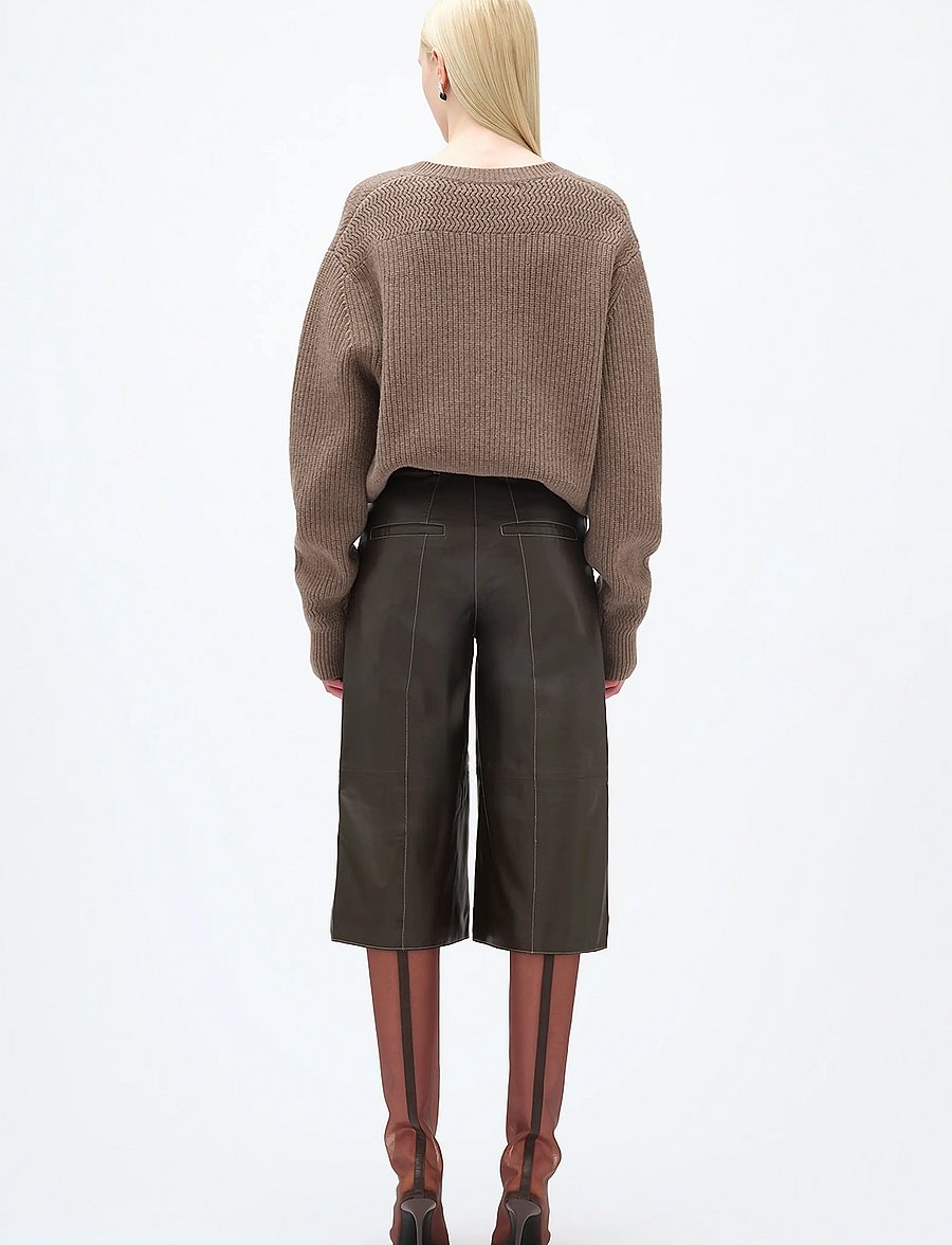 REMAIN Birger Christensen - SHORT WIDE LEATHER PANTS - culottes-housut - delicioso - 3